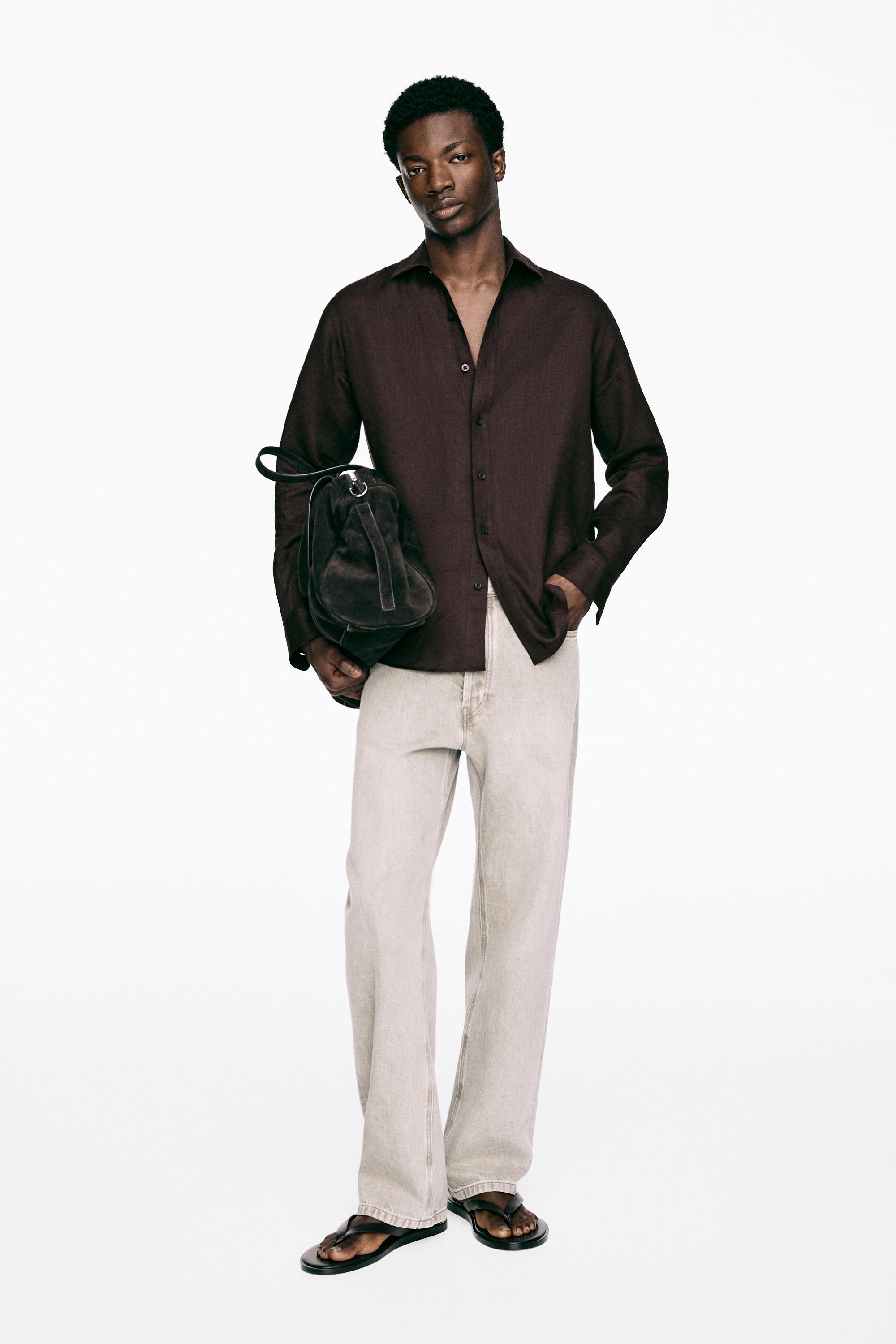 100% linen slim fit shirt — BURGUNDY