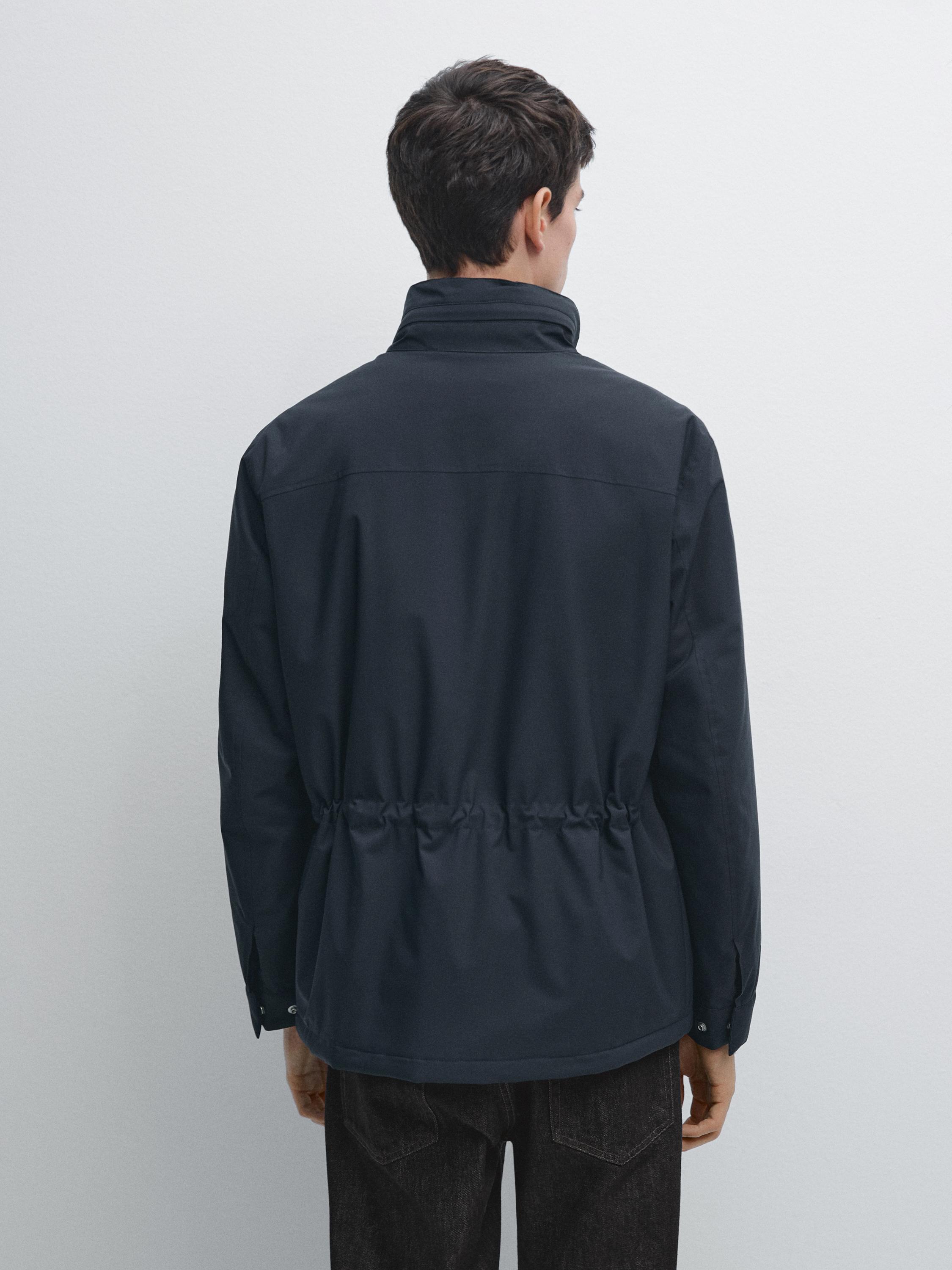Water-repellent puffer jacket with pockets — NAVY BLUE