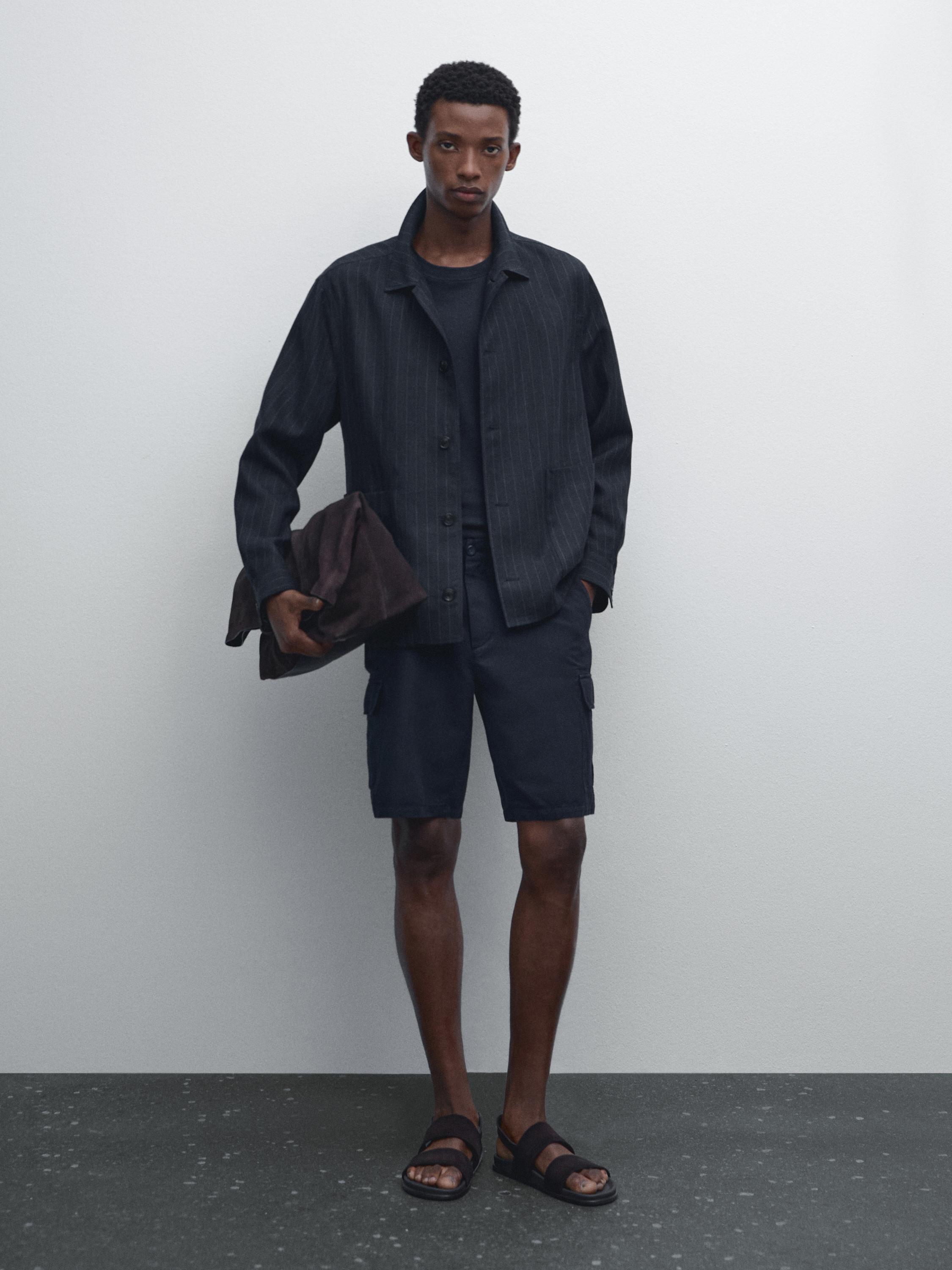 Cotton blend cargo Bermuda shorts