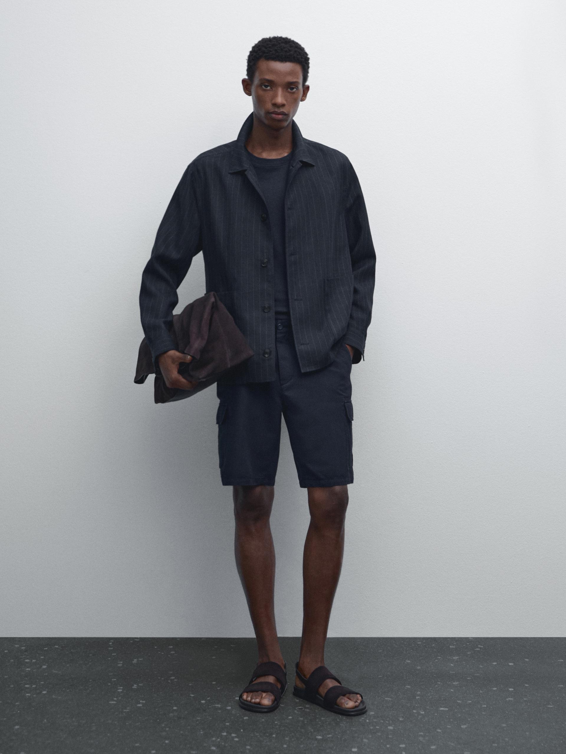 Bermuda Cargo En Coton Mélangé - Bleu Marine - 46 - Massimo Dutti - Homme
