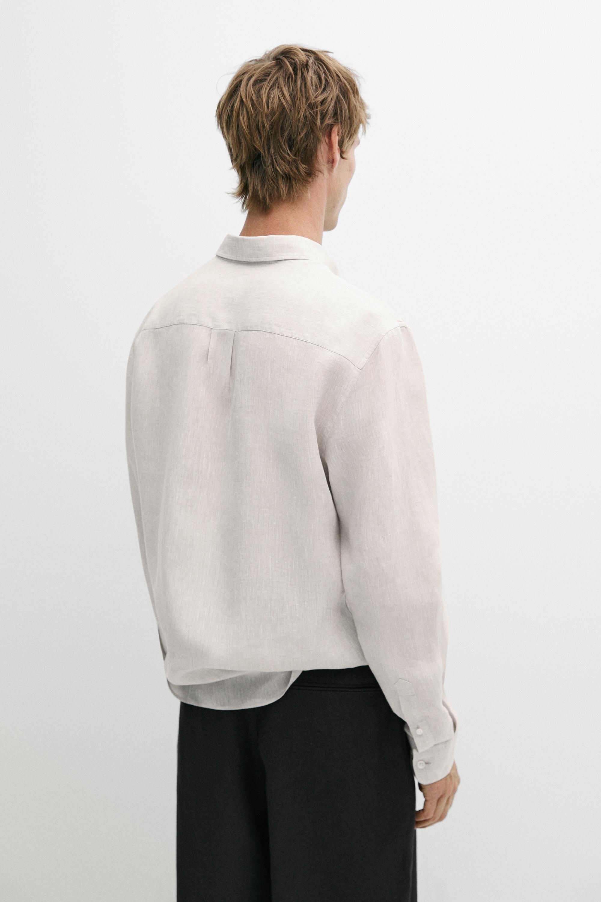Regular fit 100% linen shirt — BEIGE