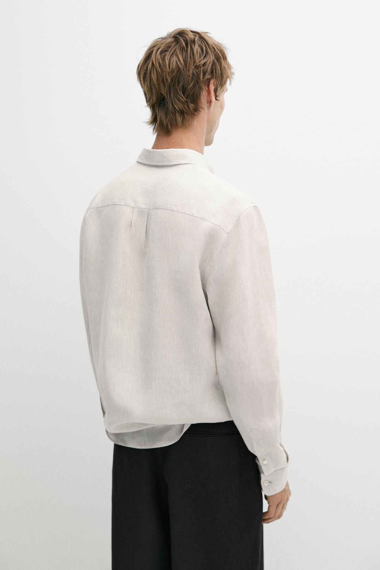 Regular fit 100% linen shirt — BEIGE