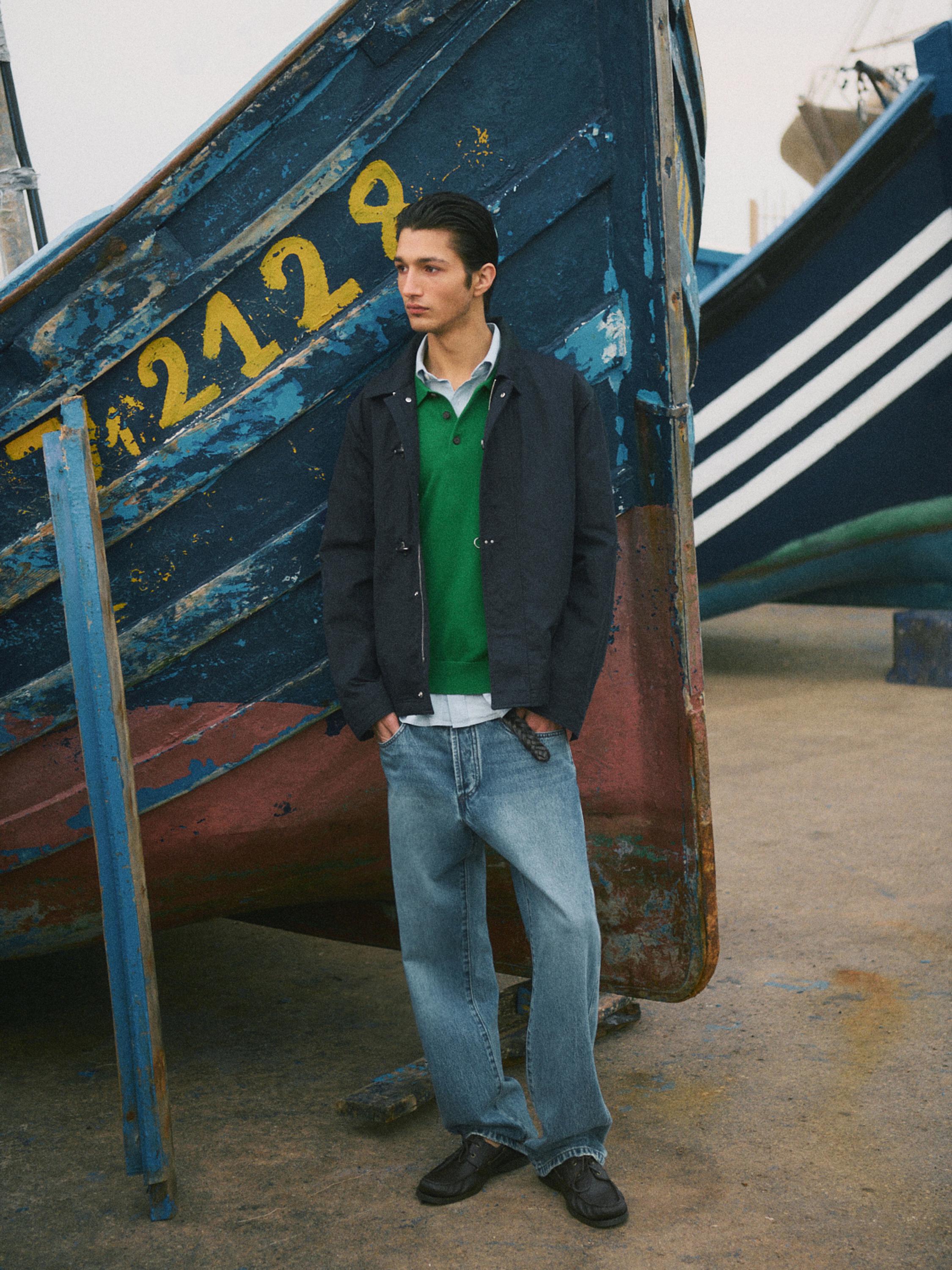 Cotton blend toggle jacket — NAVY BLUE