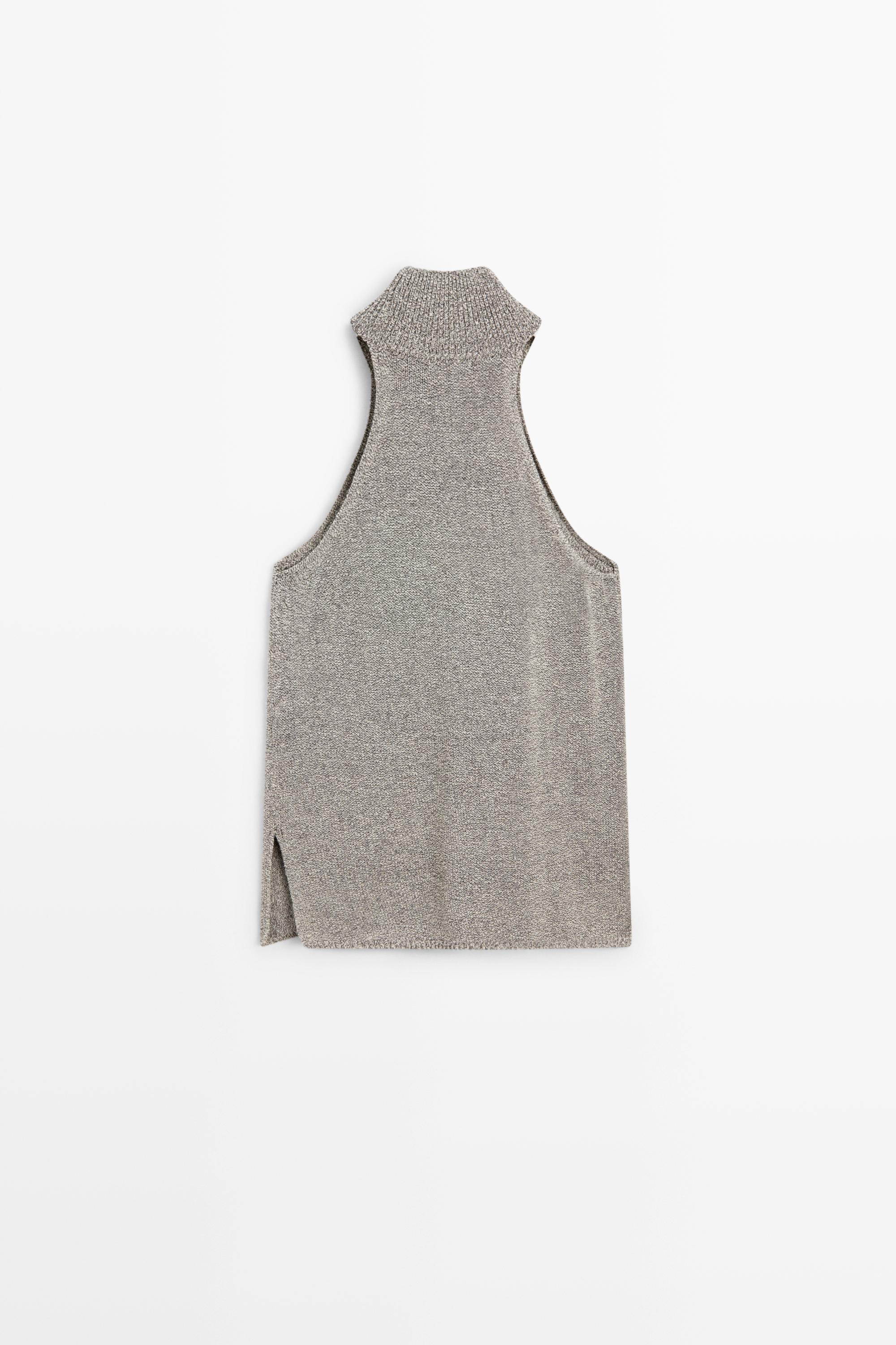 Halterneck knit top — BEIGE
