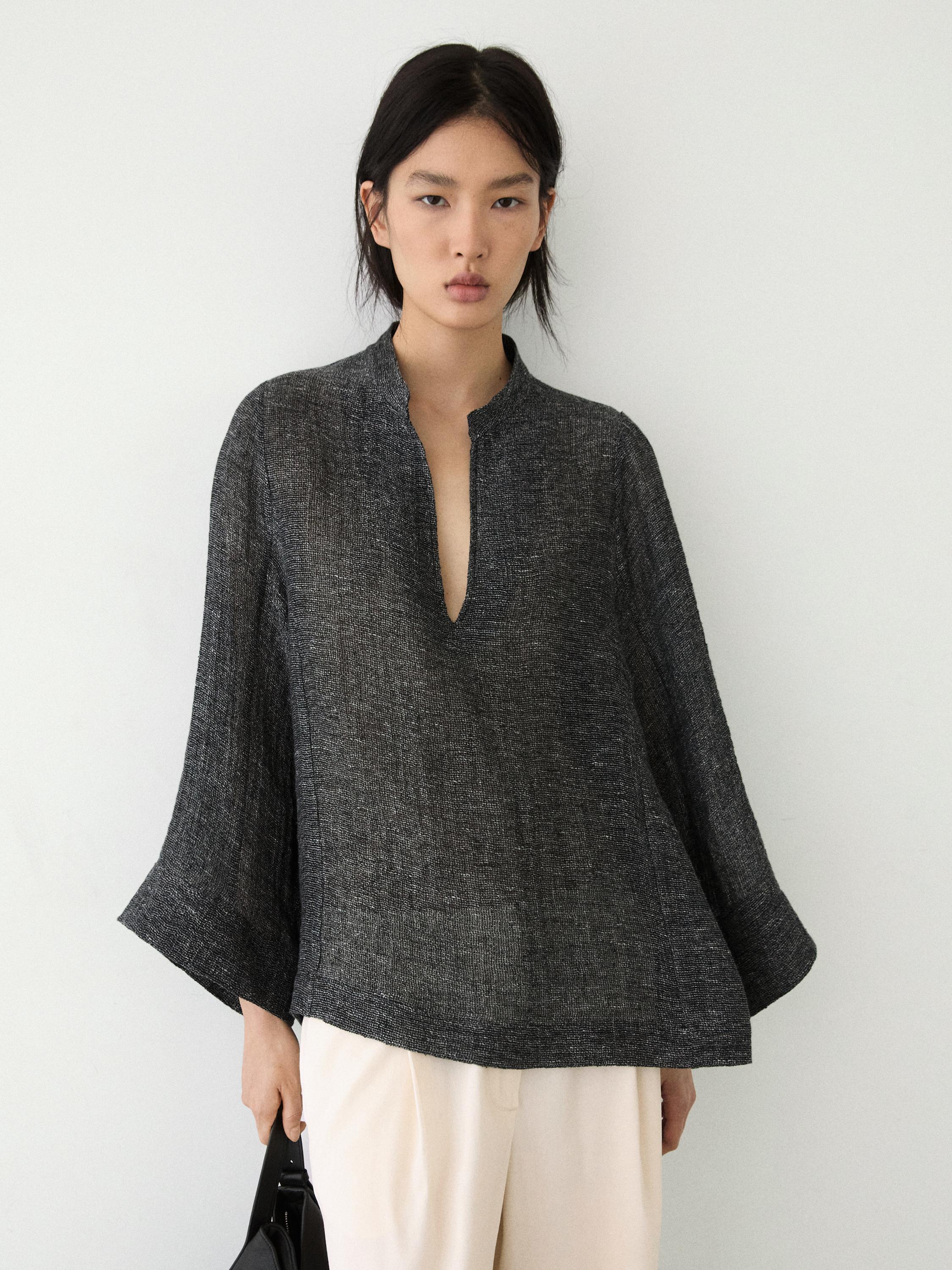 Melange linen blouse — GREY