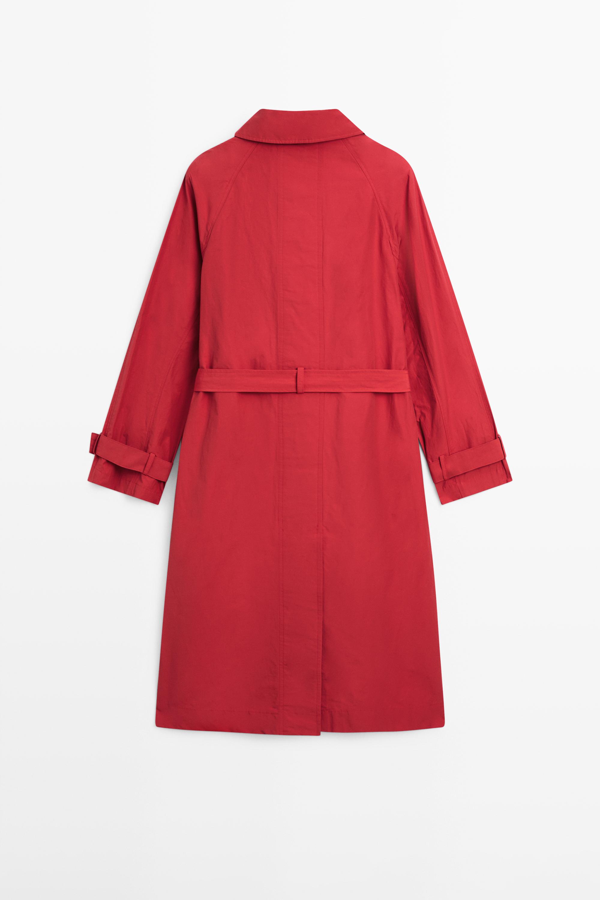 Technical cotton trench coat — RED