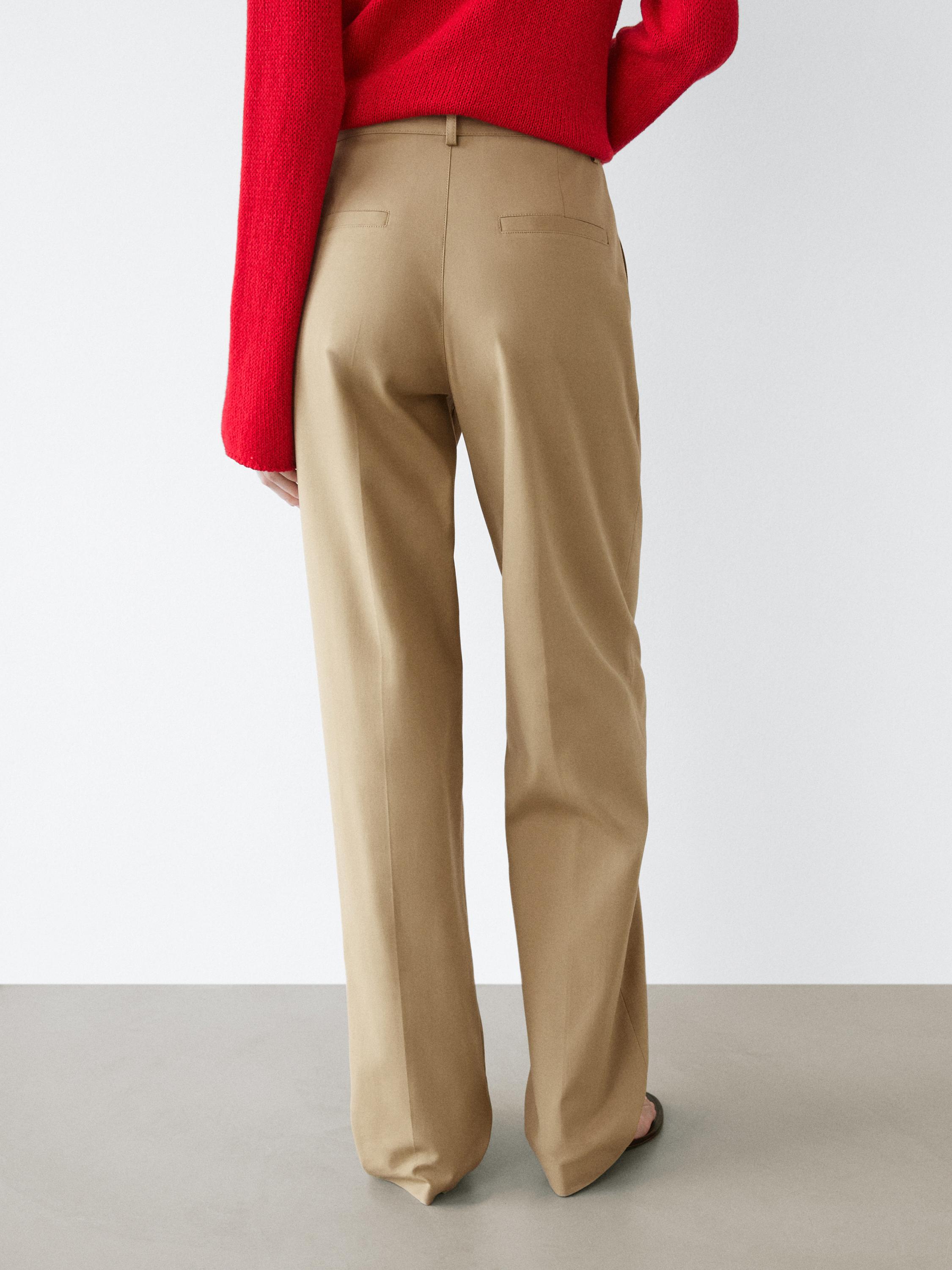 Straight fit pants with pleated details — SAND BROWN