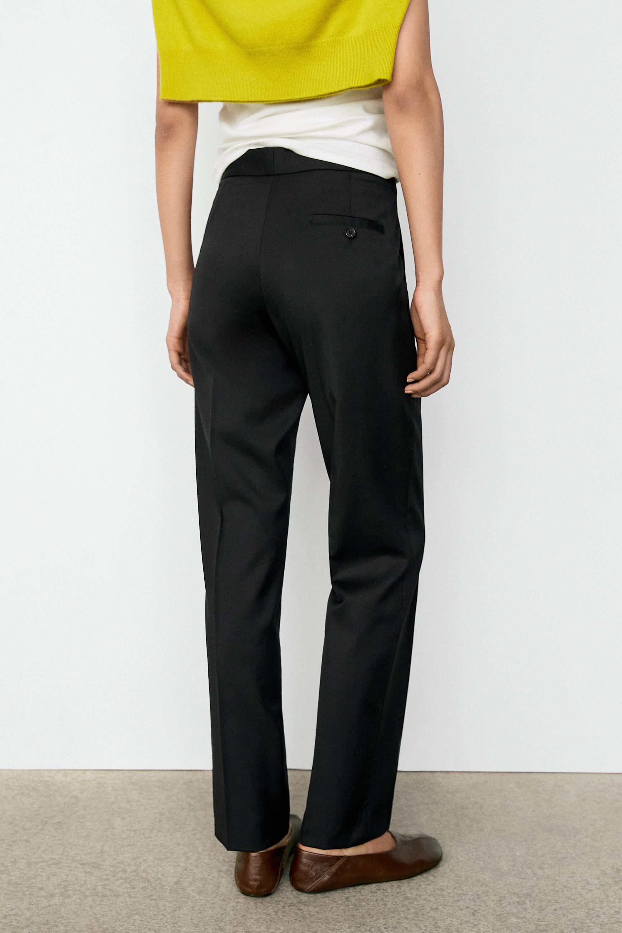 100% cool wool straight fit trousers — BLACK