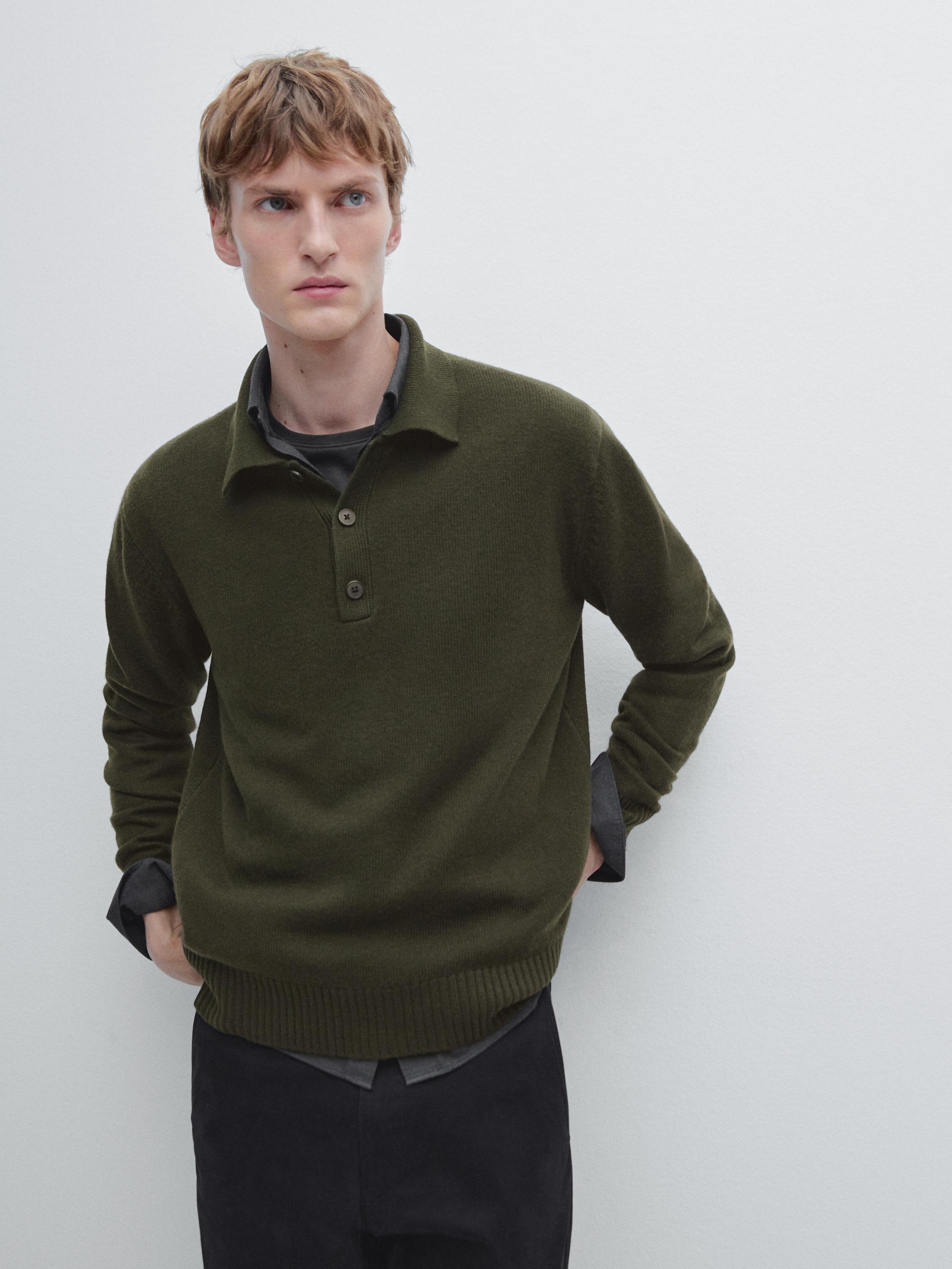100% wool knit polo sweater