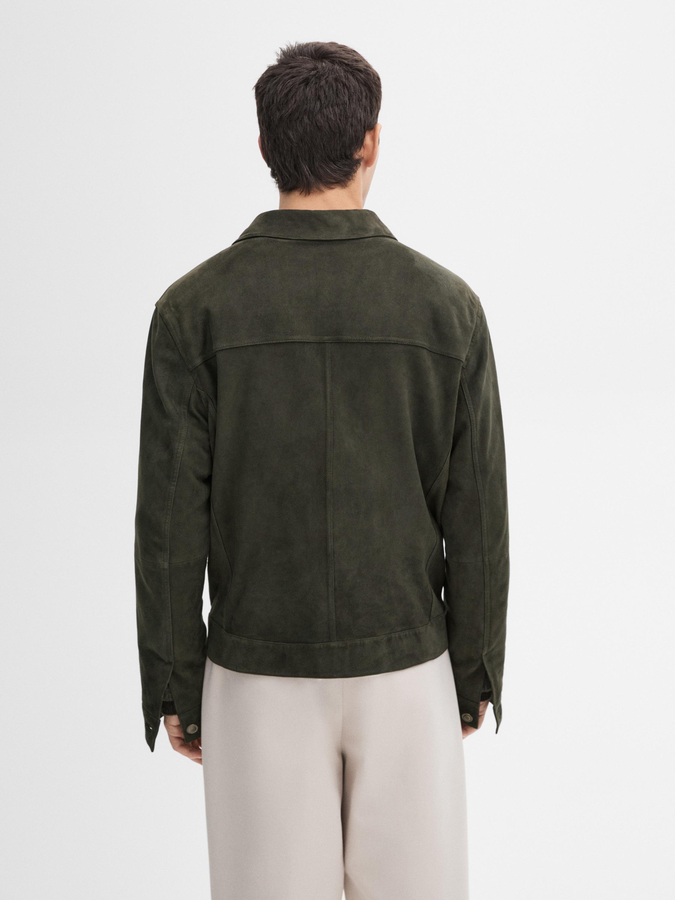 Suede leather jacket with flap pockets