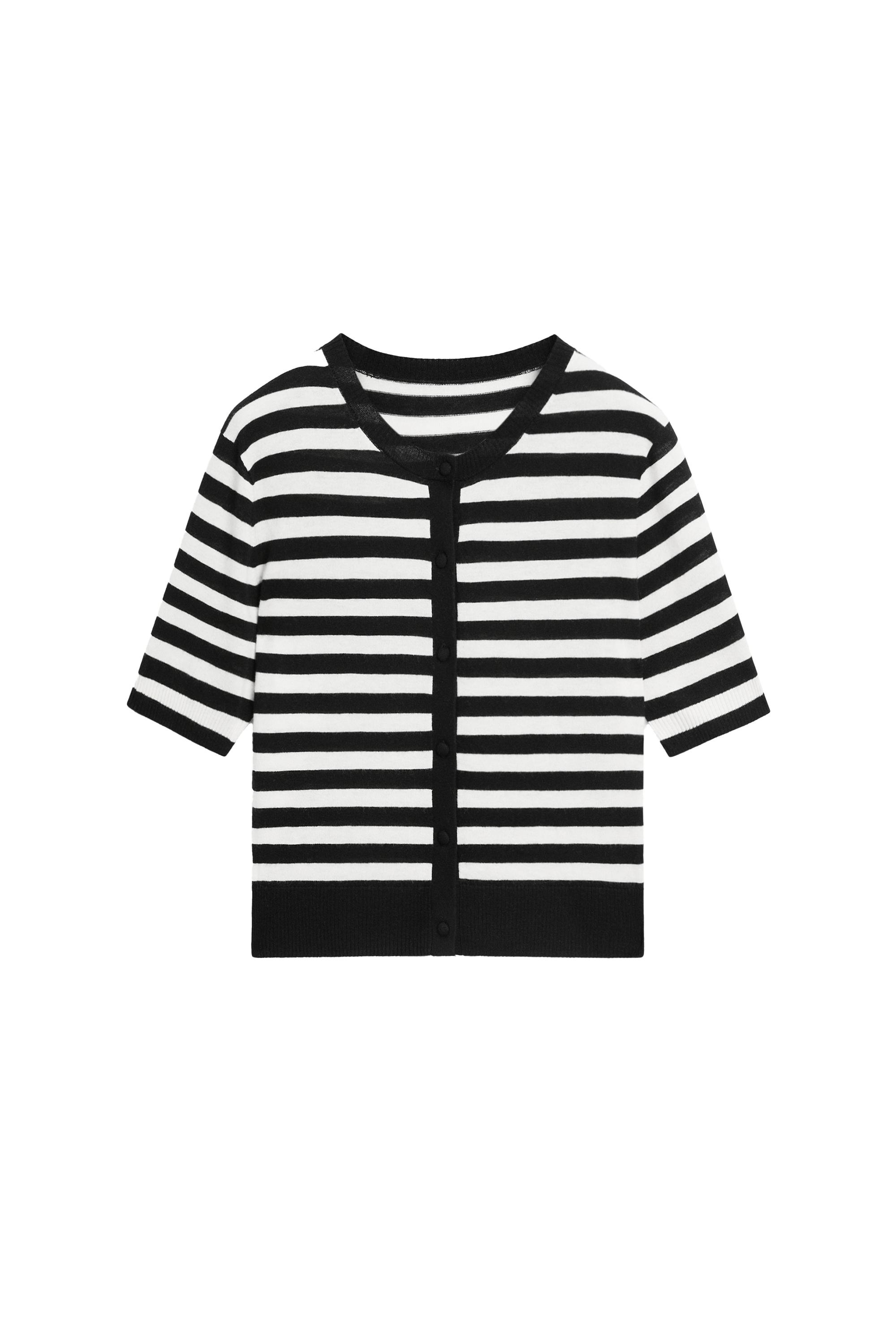 Striped short sleeve knit cardigan · Black · Cardigan | Massimo Dutti
