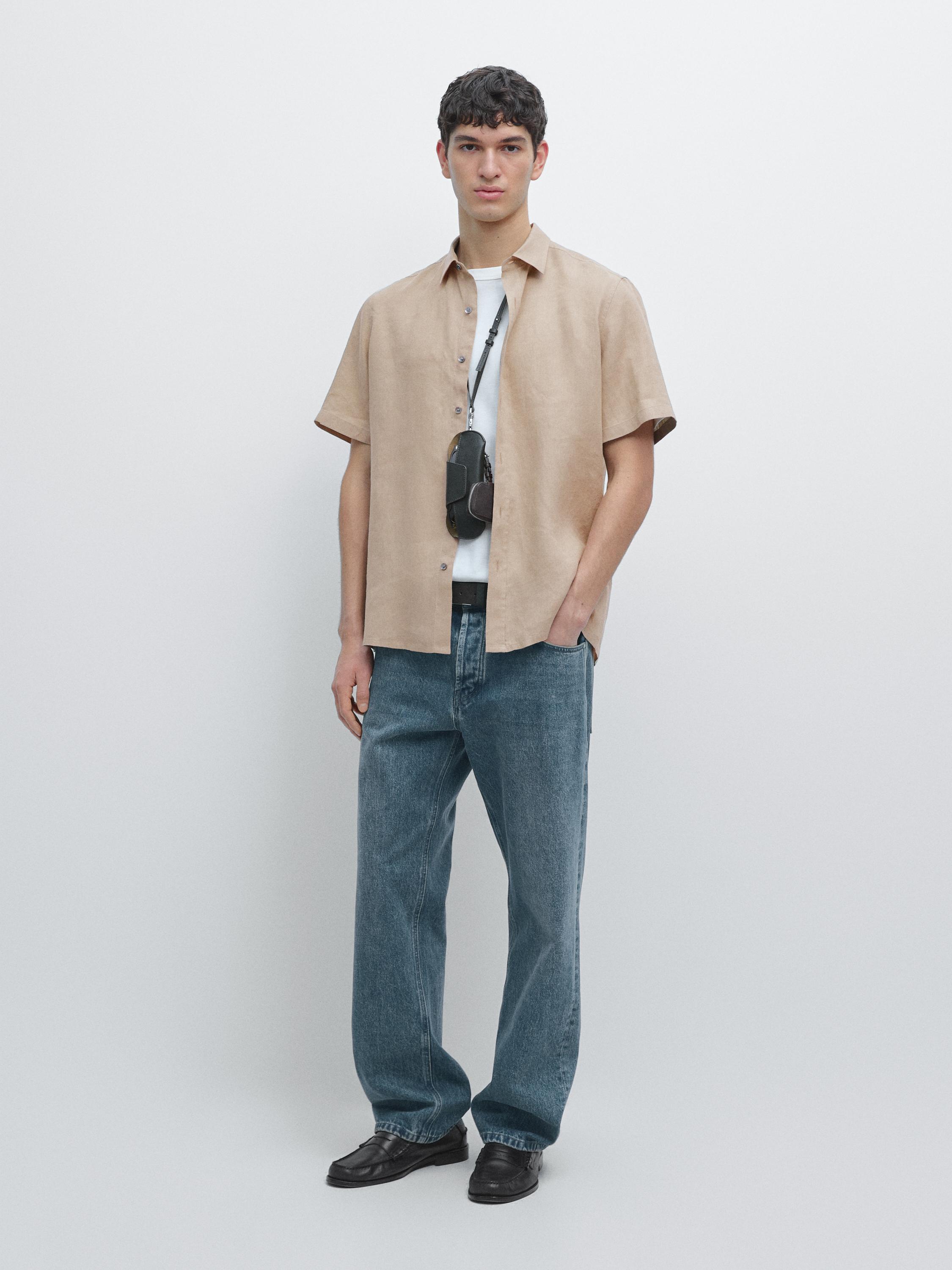 Regular fit short sleeve linen shirt