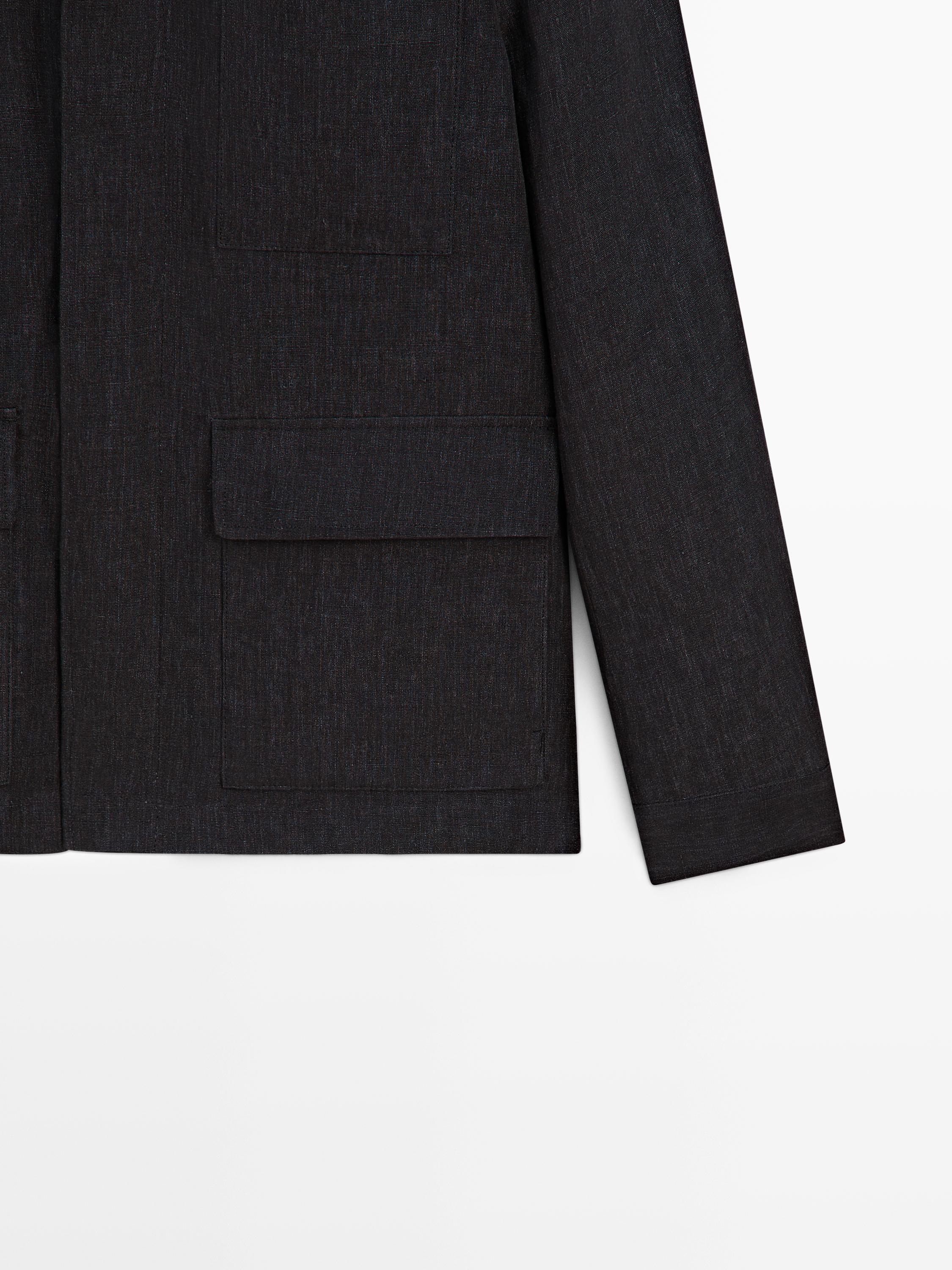 Total look linen jacket with flecked detail — DARK BLUE