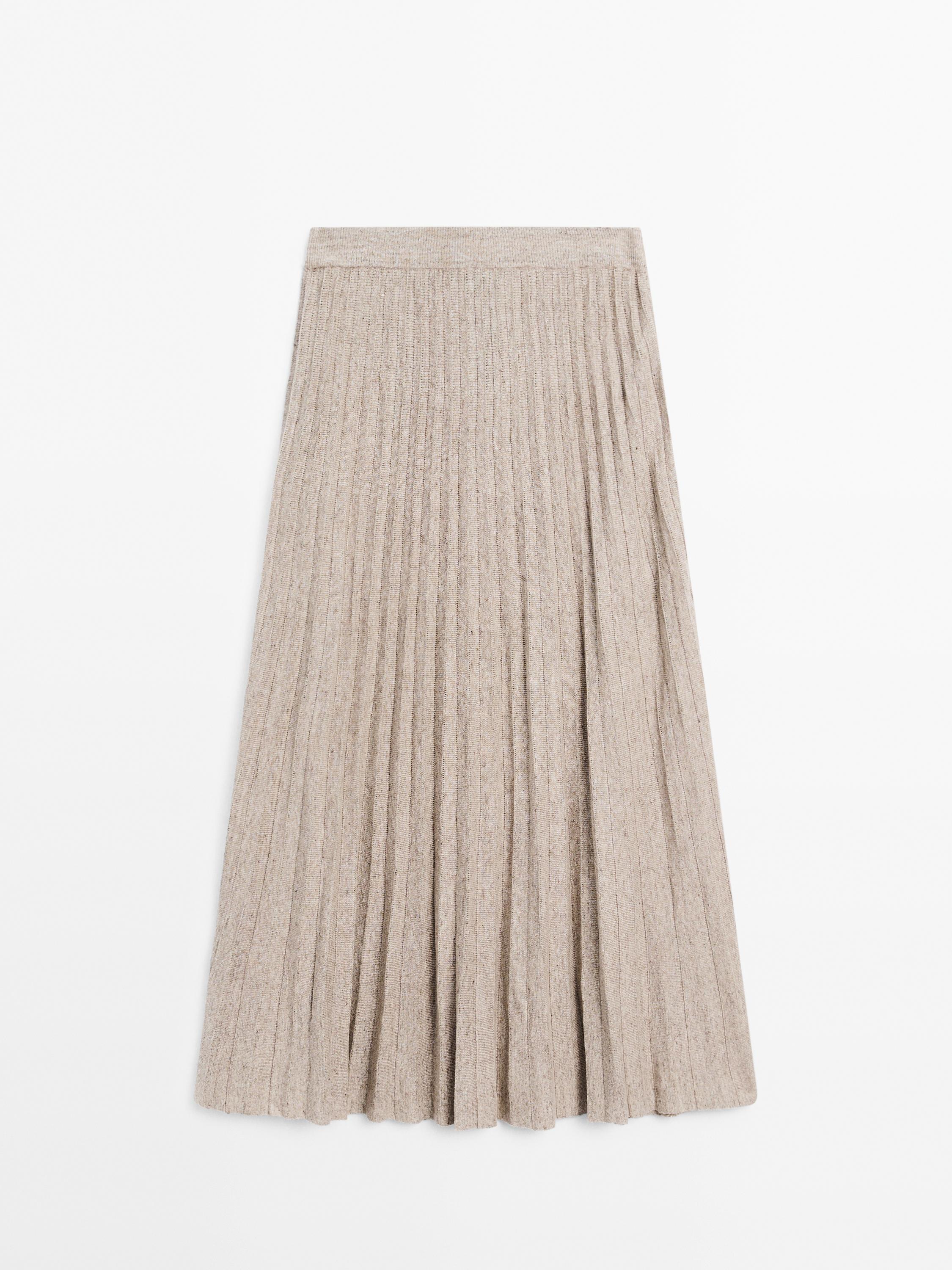 Melange linen blend midi skirt