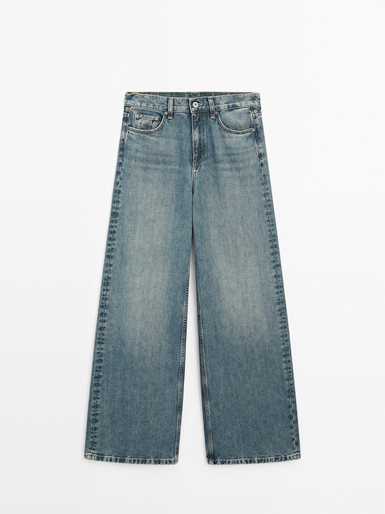 Massimo Dutti - Dame - Højtaljede Jeans Med Brede Ben - Lys Blå - 40