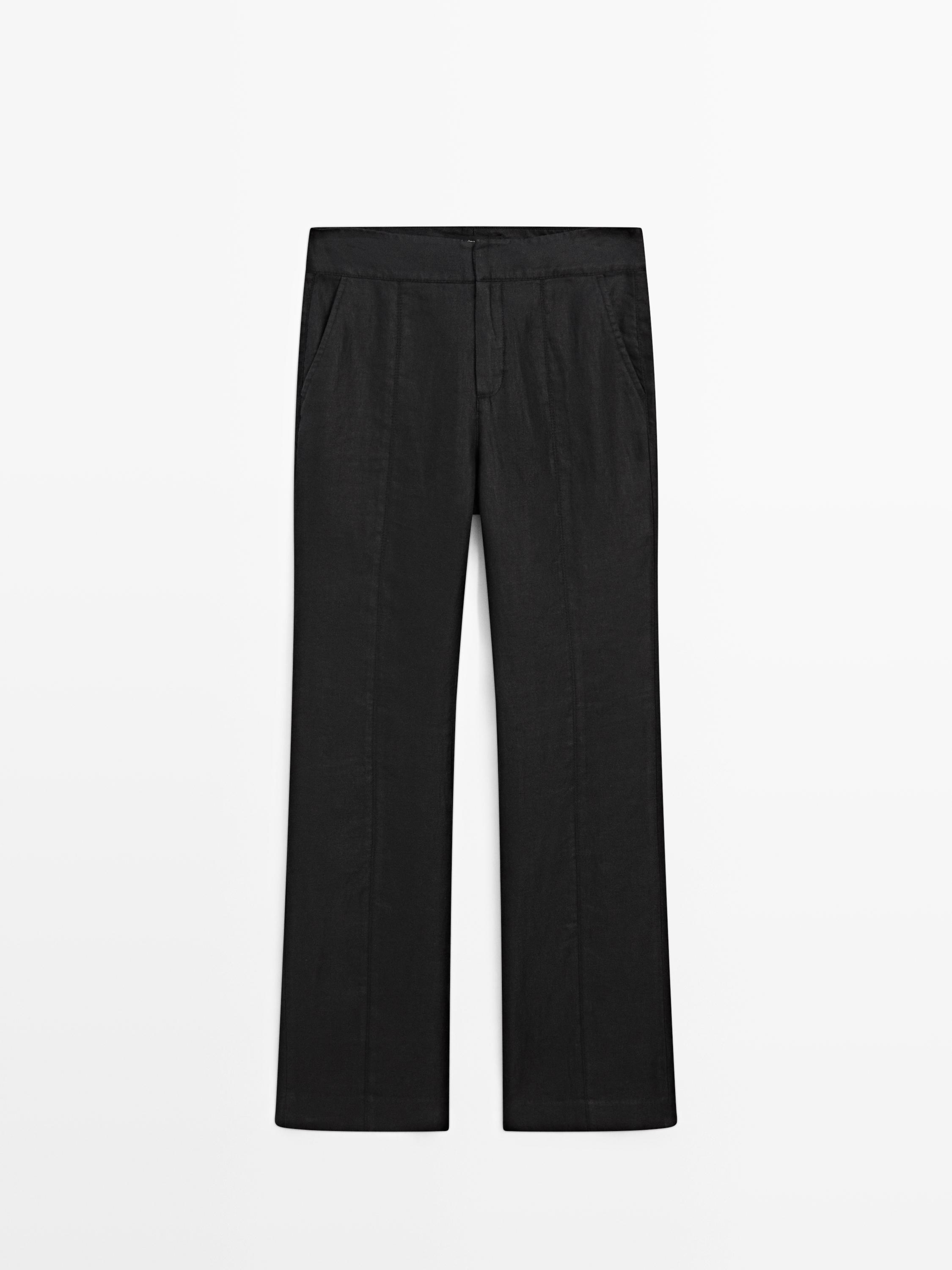 100% linen kick flare fit pants — BLACK