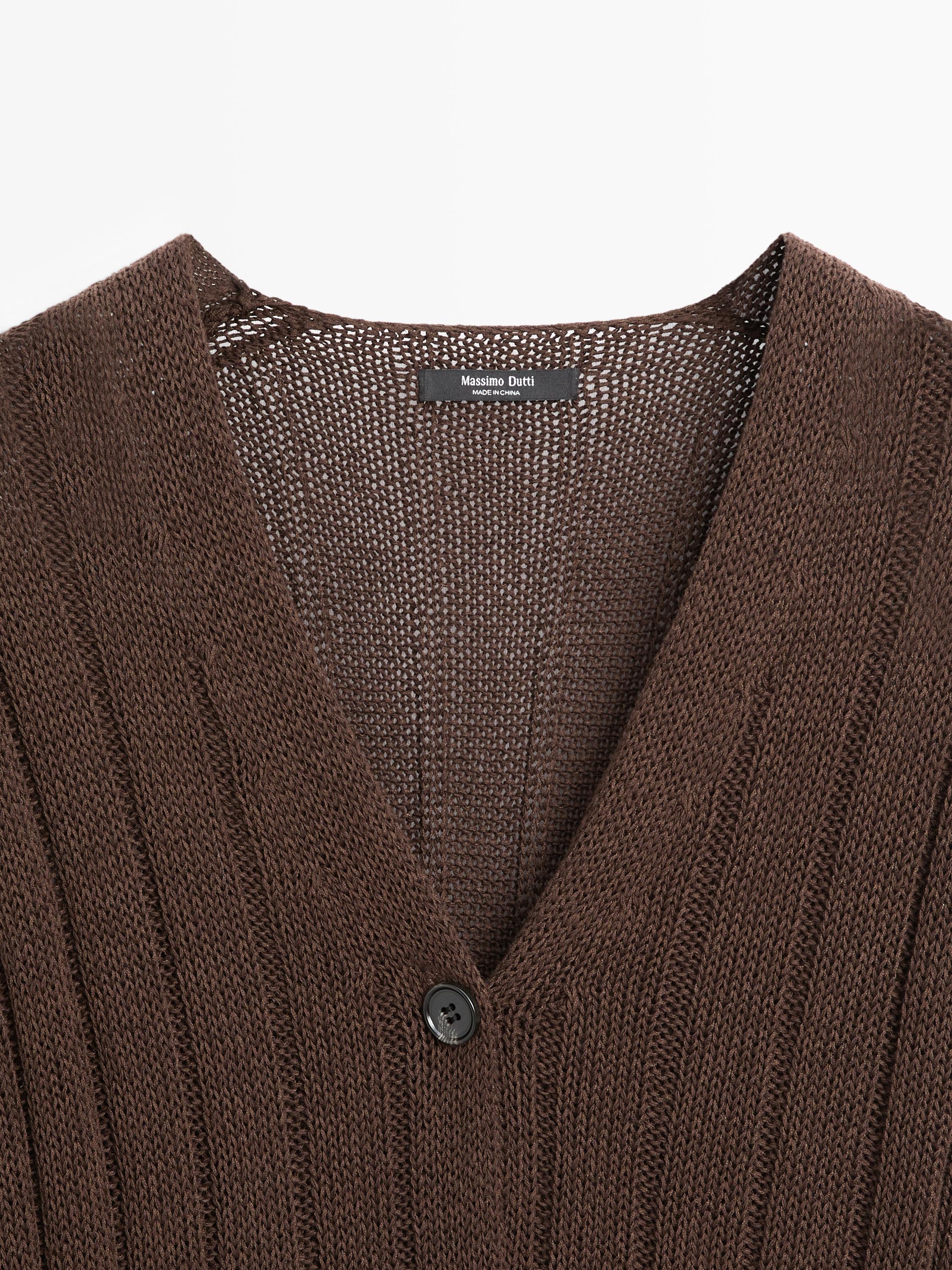 Knit cardigan with waist detail — Chocolate