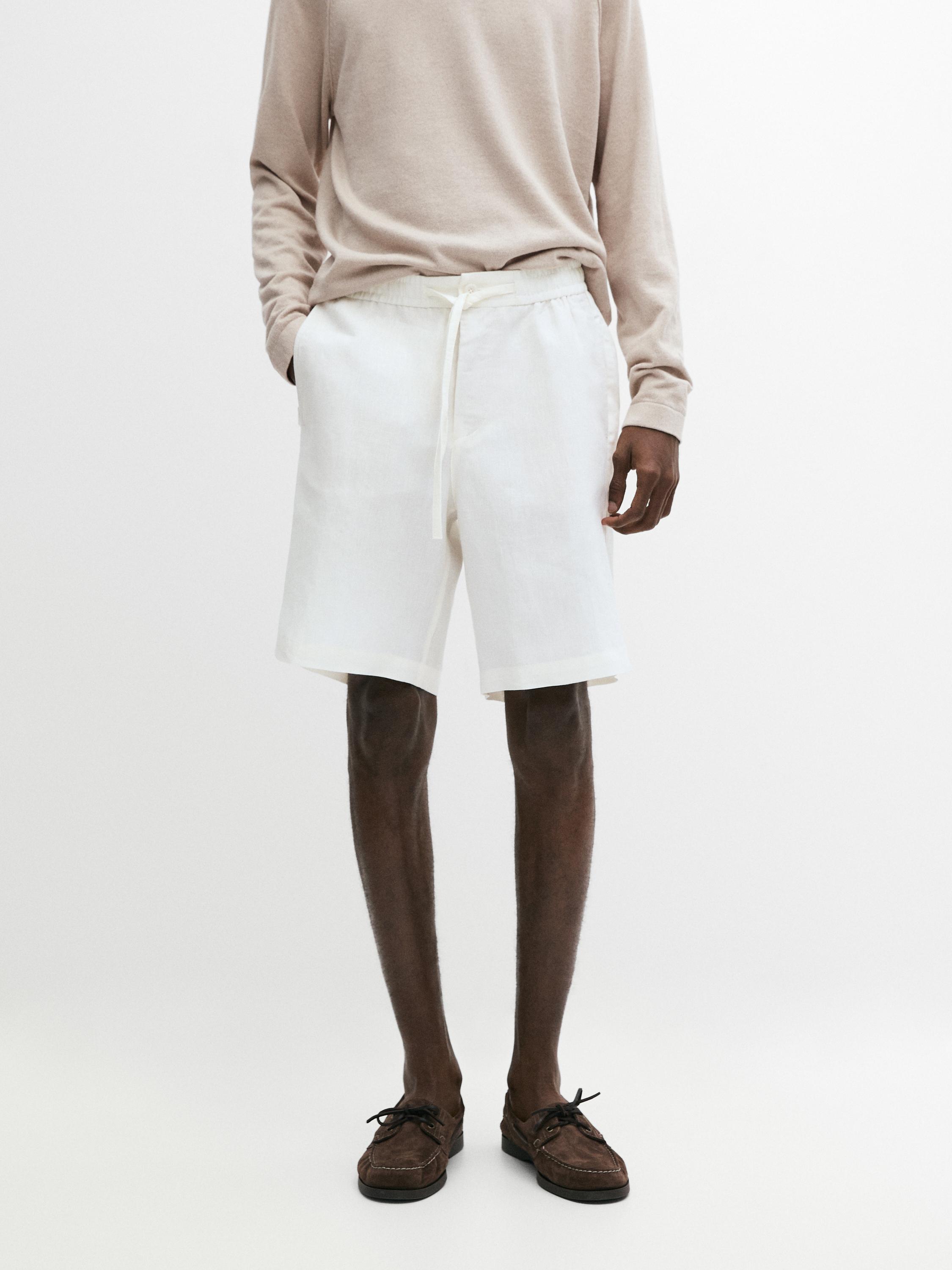 100% linen short Bermuda shorts — Off white