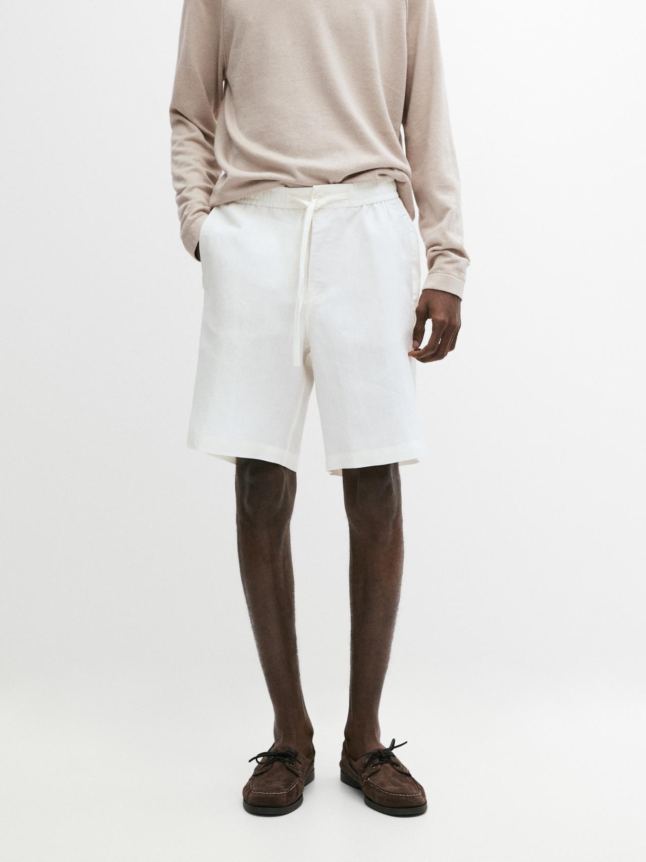 100% linen short Bermuda shorts — Off white