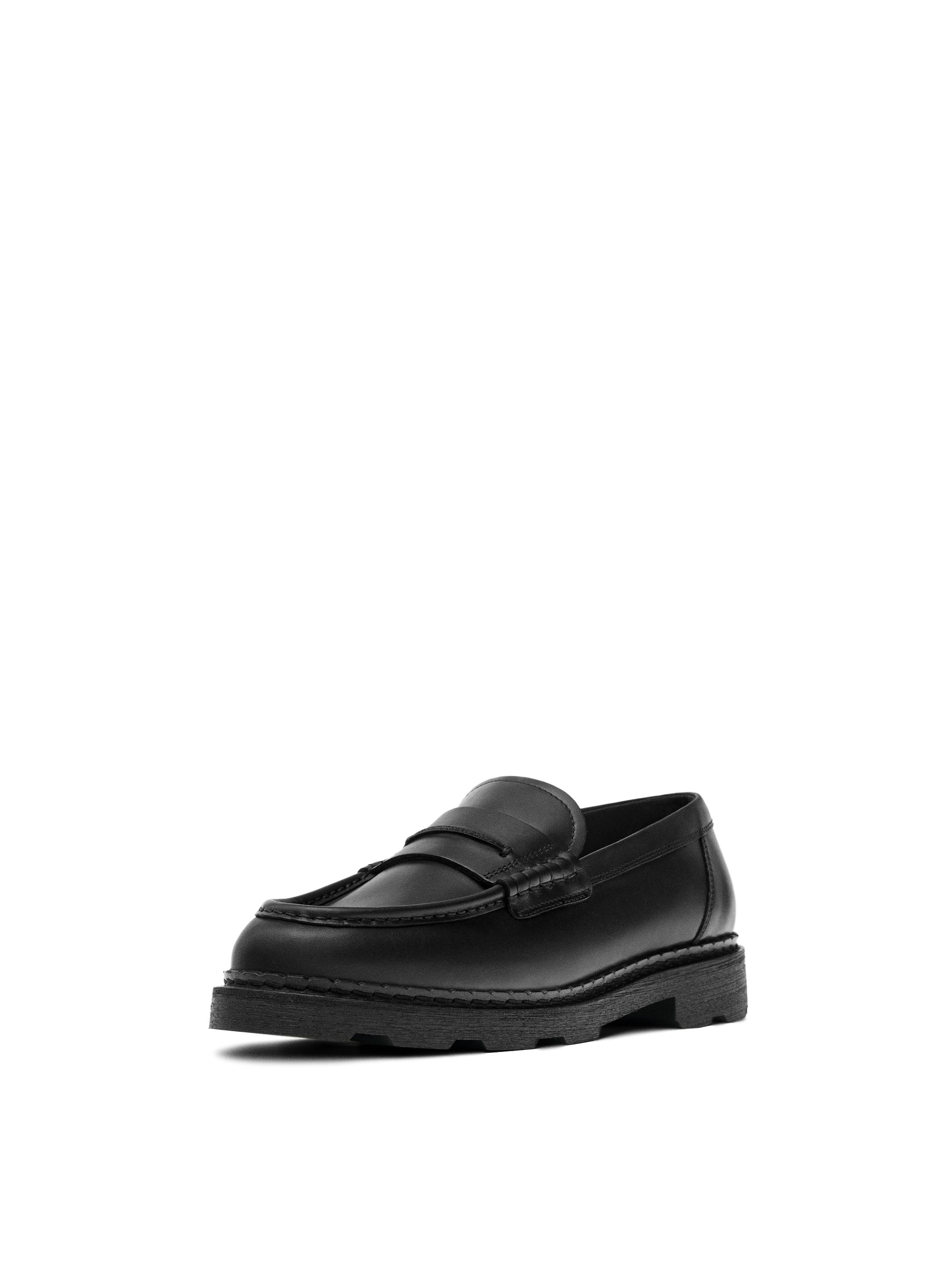 Leather track-sole loafers with penny strap — BLACK