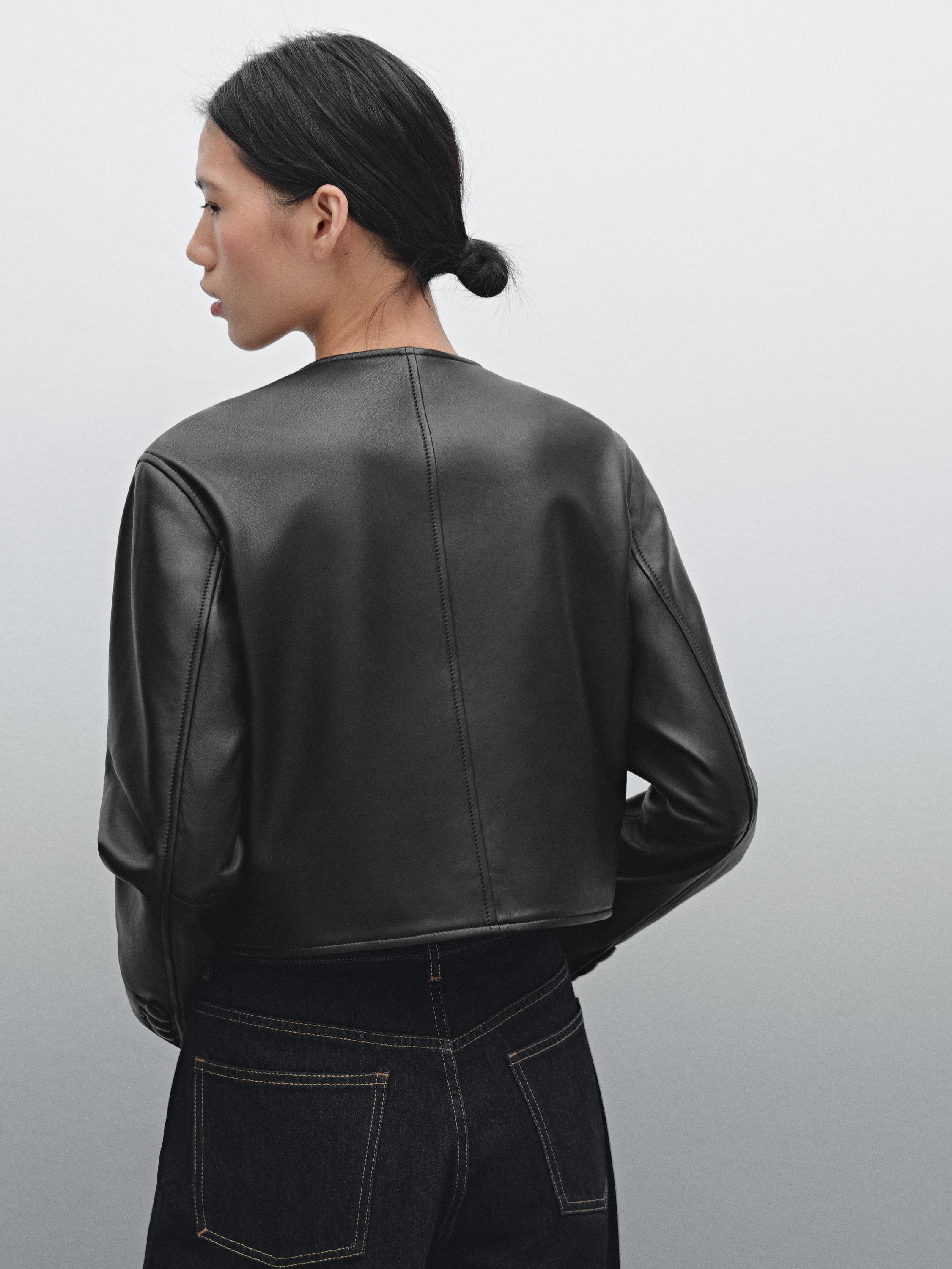 Cropped leather button jacket
