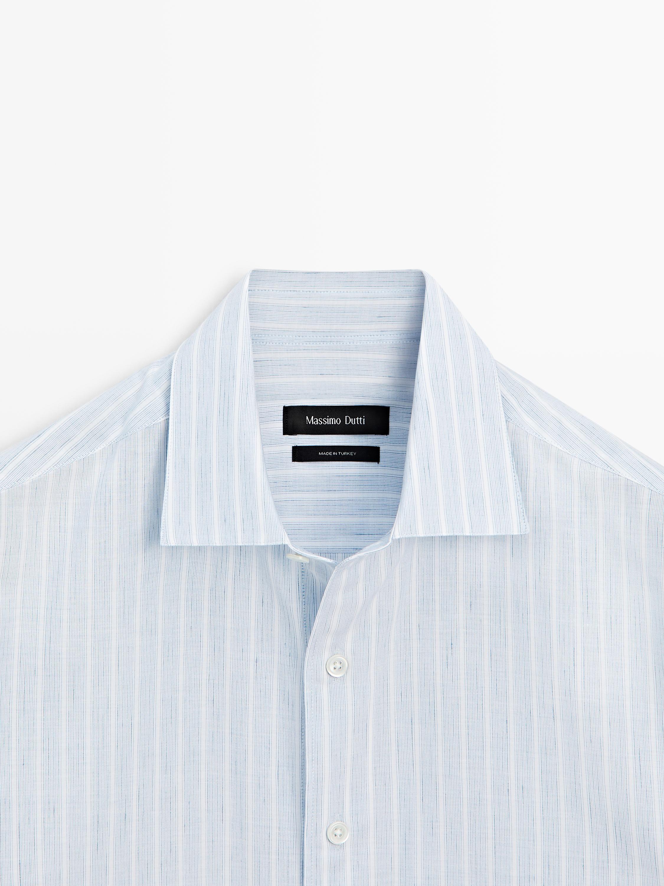 Cotton blend regular fit striped shirt — SKY BLUE