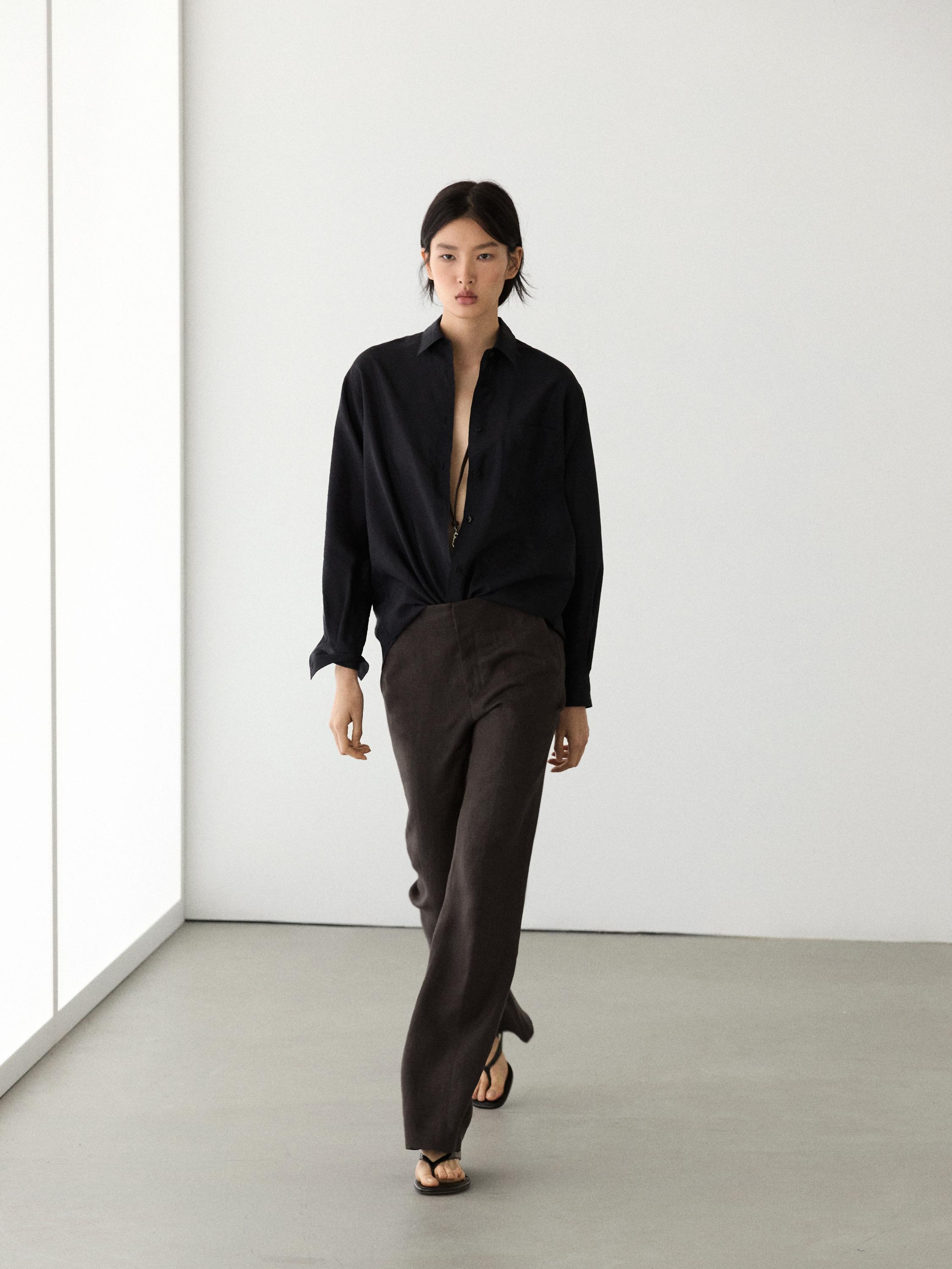 100% linen kick flare trousers — VIOLET