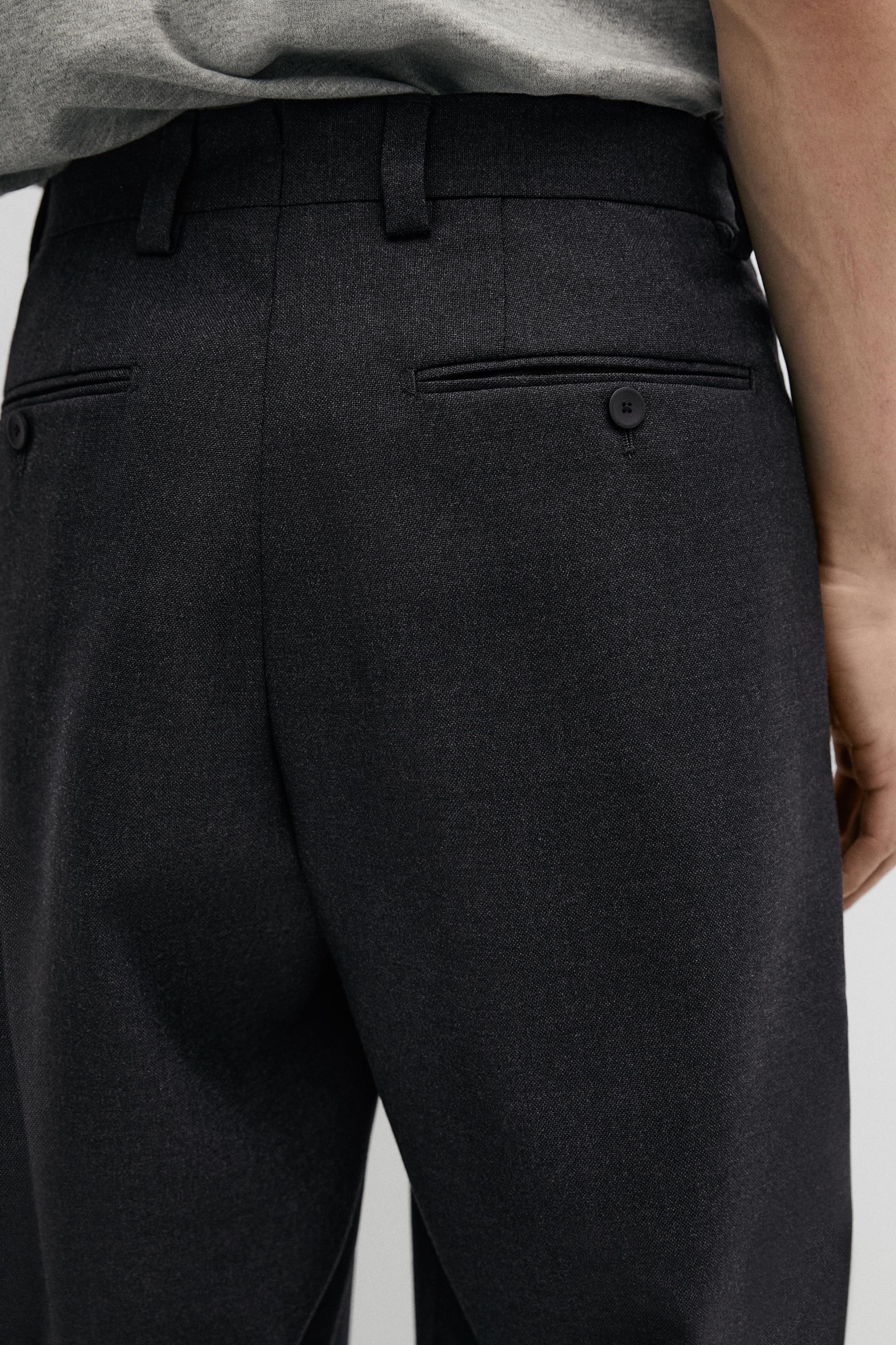 Tailored three-ply wool barrel fit trousers — CHARCOAL