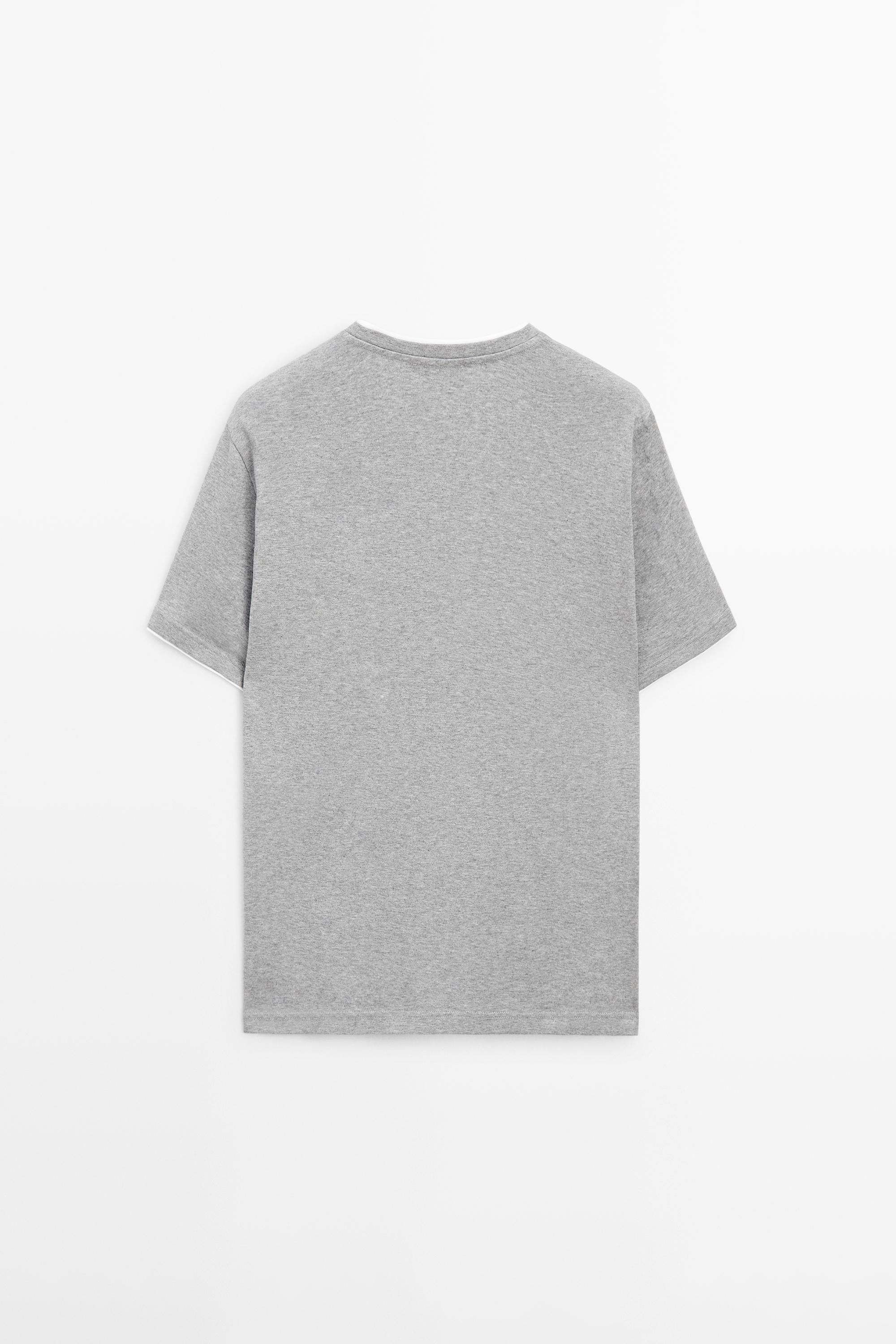 100% cotton T-shirt with contrast detail — GREY MARL