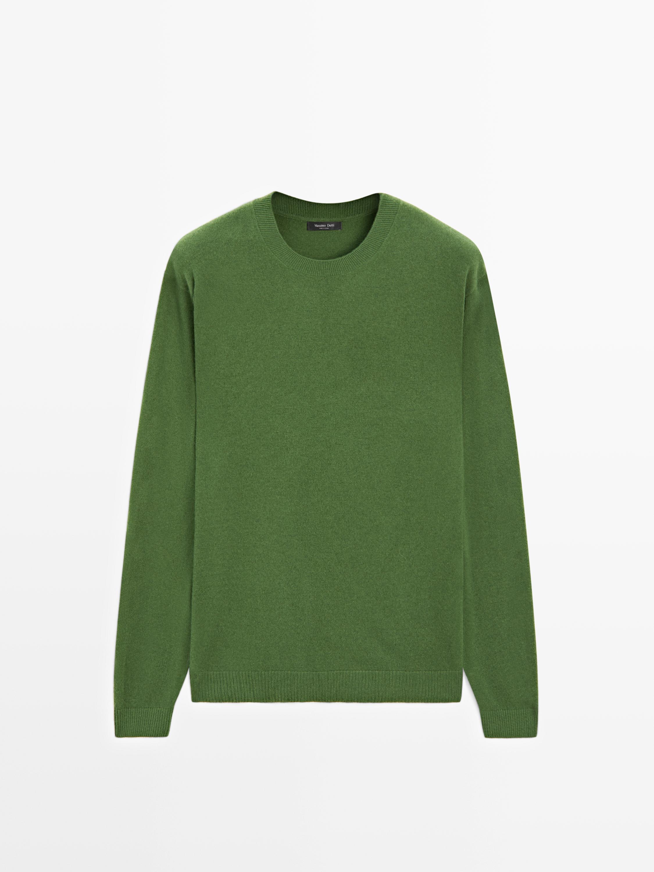 Wool blend crew neck knit sweater