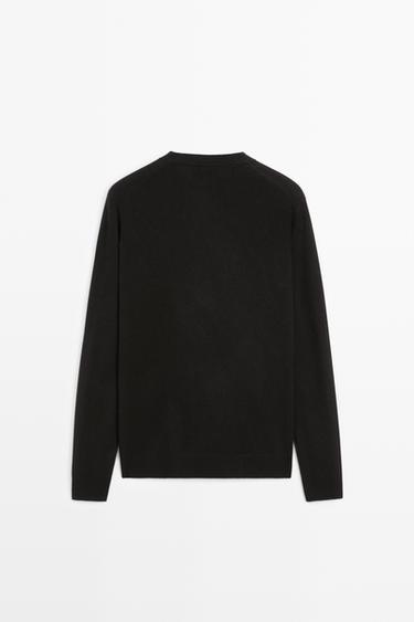 Wool blend round neck knit sweater — BLACK 6