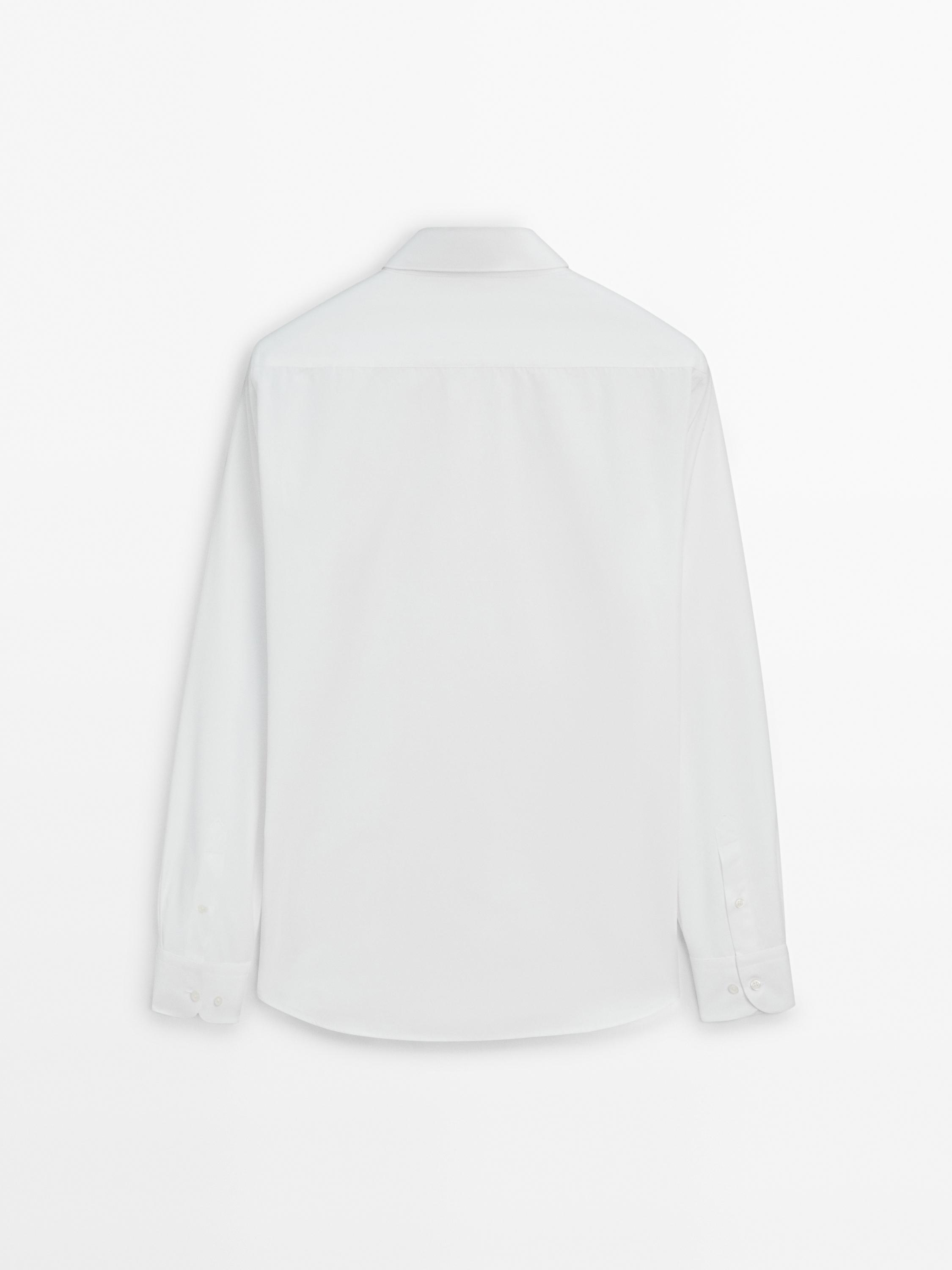 Slim fit 100% cotton poplin shirt — WHITE