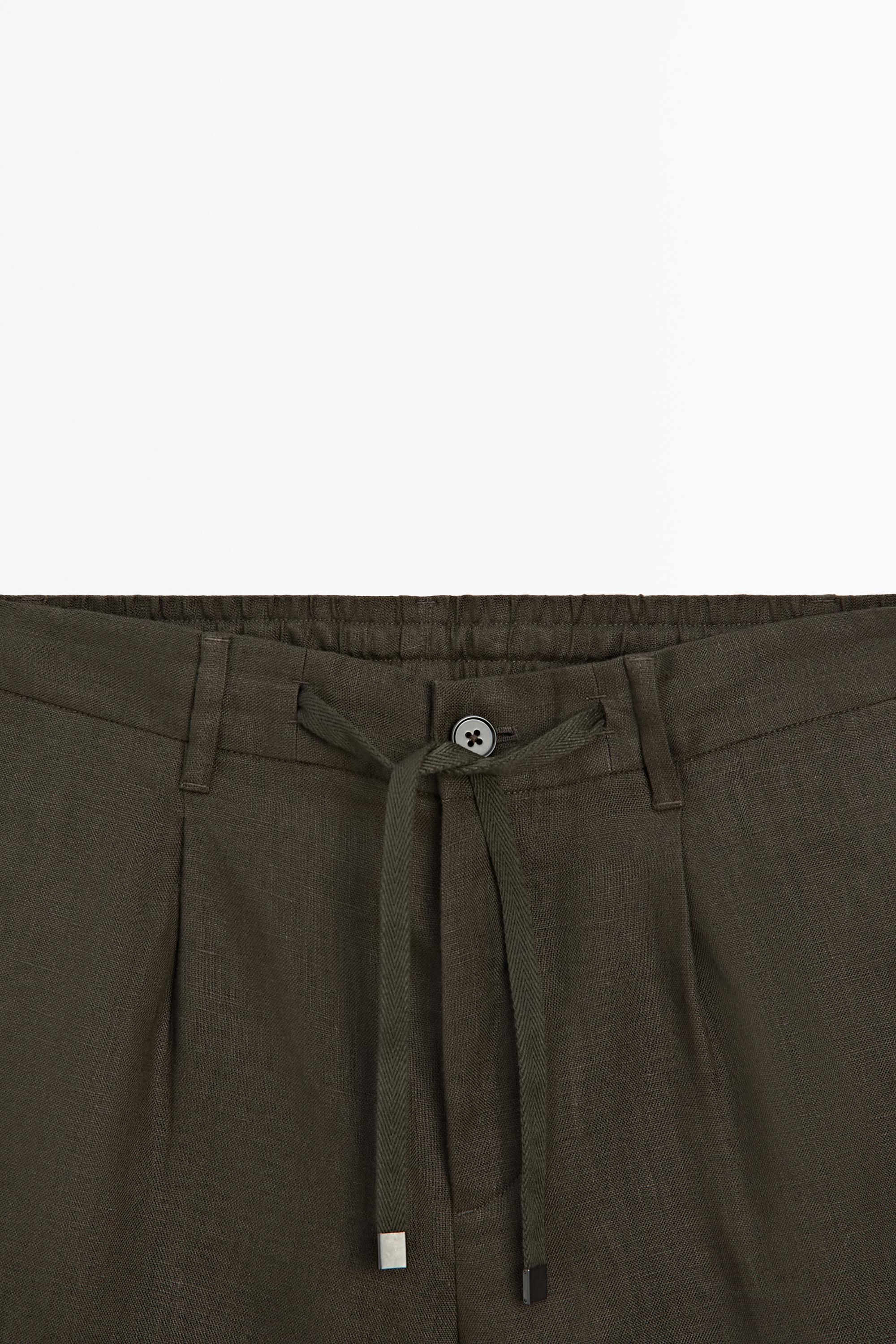 Linen co-ord elastic waist Bermuda shorts — DARK GREEN