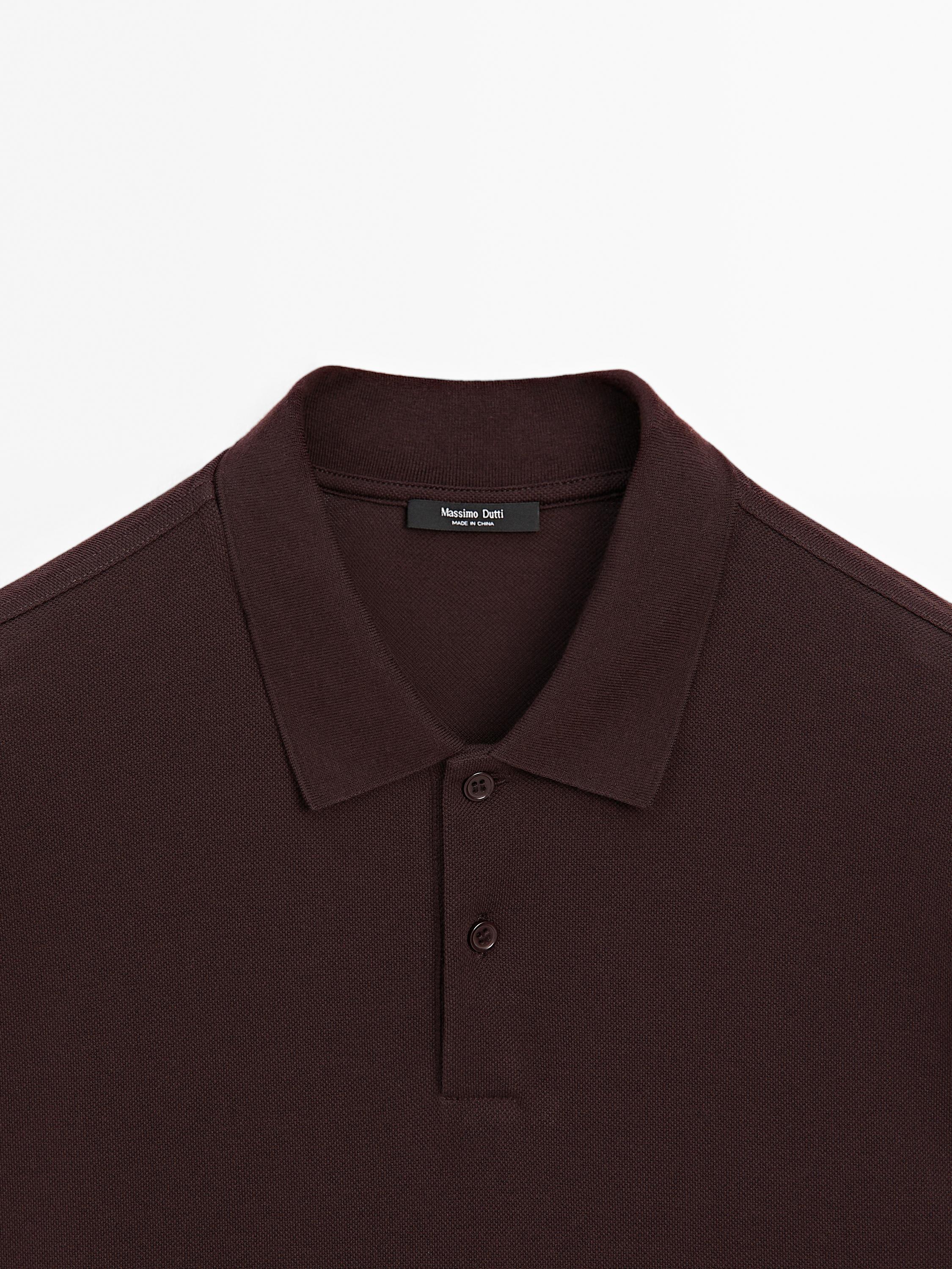 Long sleeve mercerised cotton piqué polo shirt