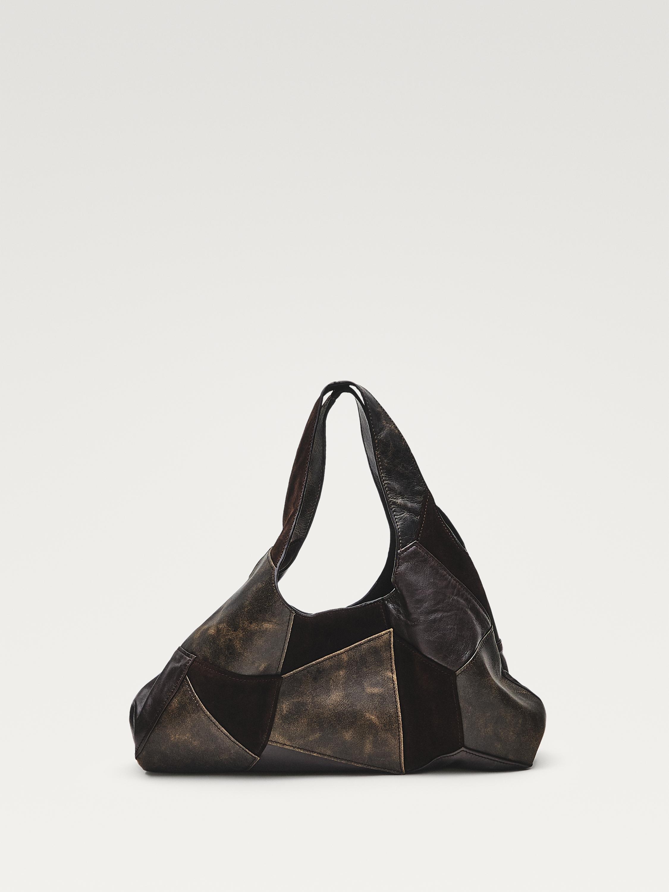 Middelgrote suède leren tas met patchwork