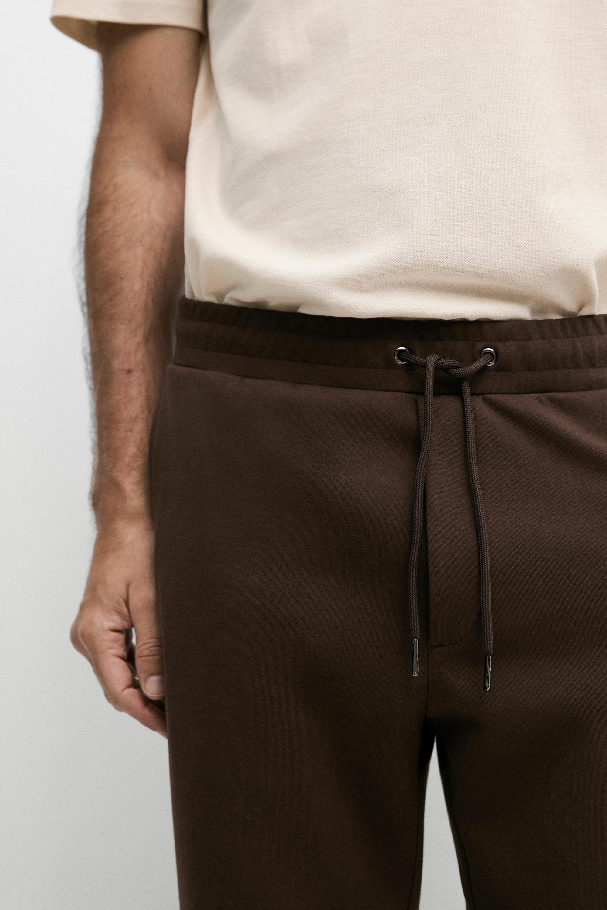 Total look cotton blend jogger fit trousers — BROWN