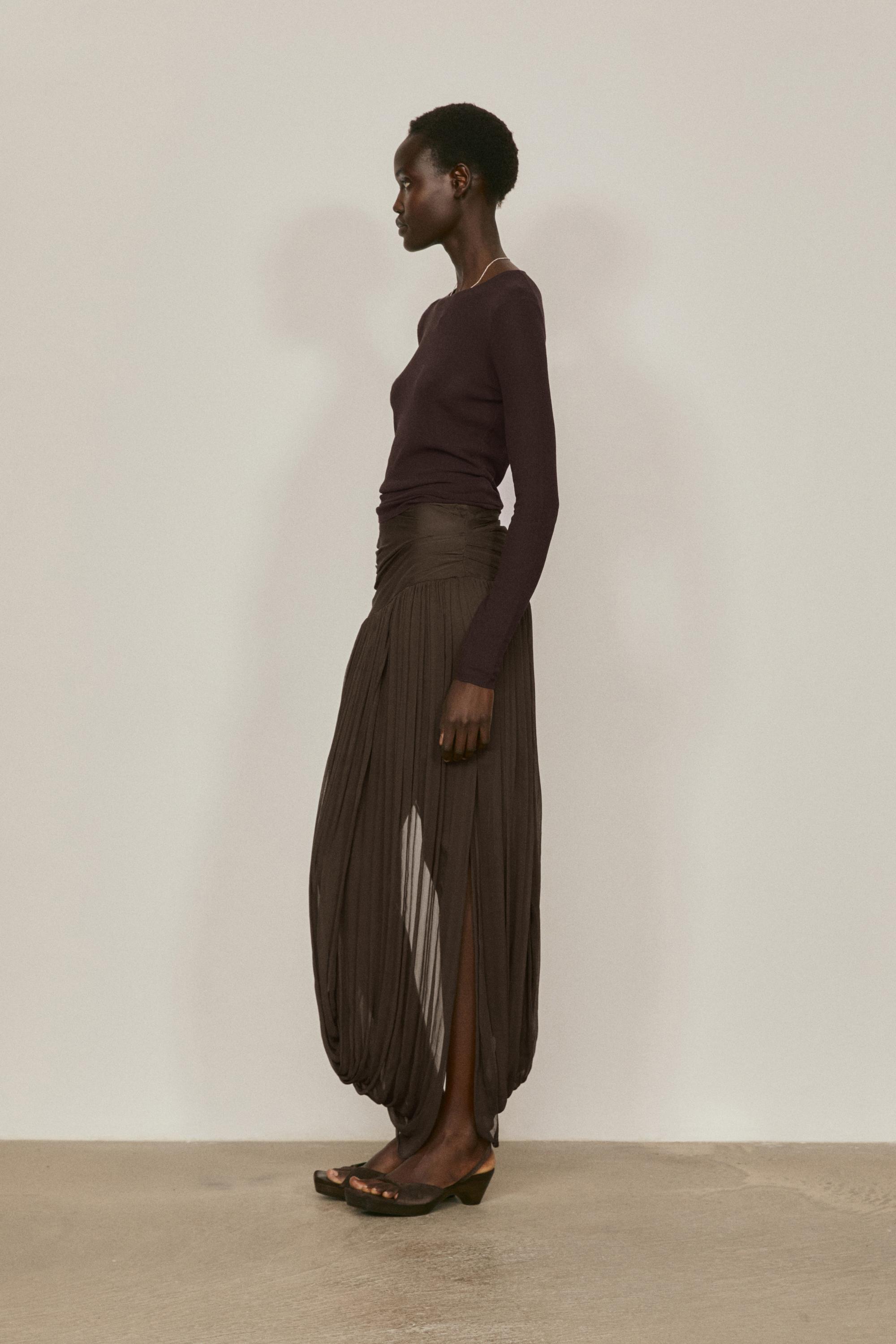 Transparent silk blend top with long sleeves - LIMITED EDITION — BROWN