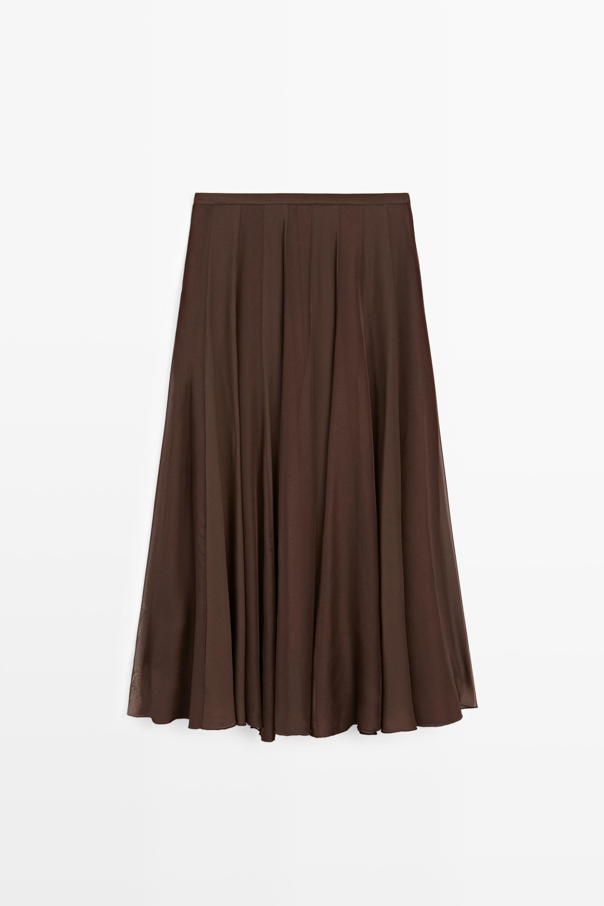 Flowing flared midi skirt — BROWN