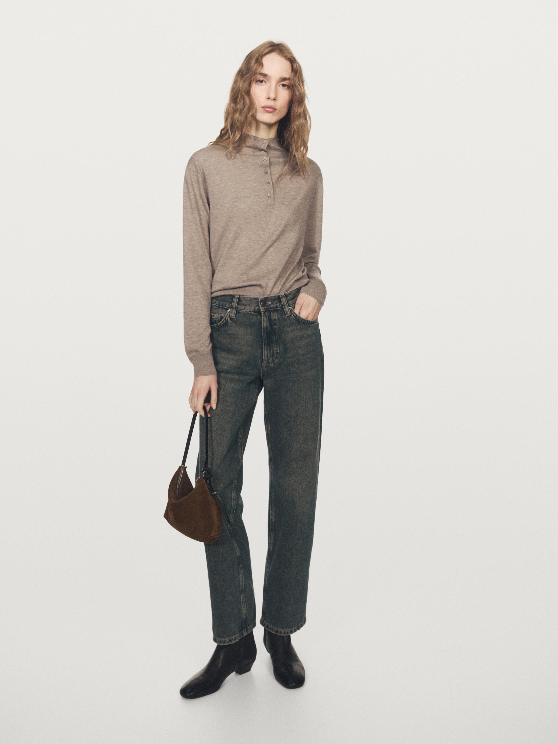 Buttoned mock turtleneck knit sweater