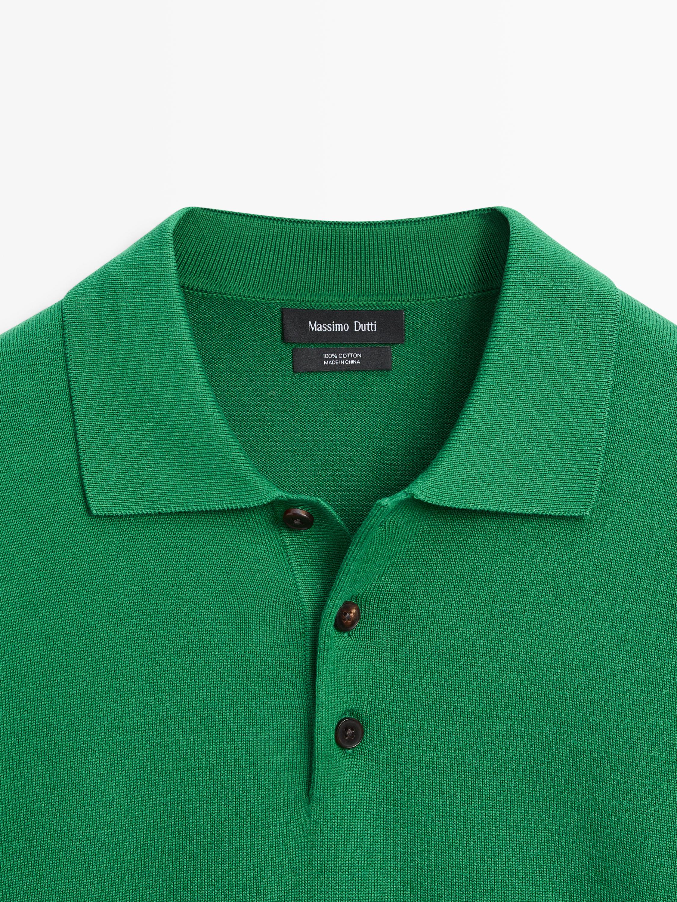 Cotton knit polo collar sweater — Green billiard
