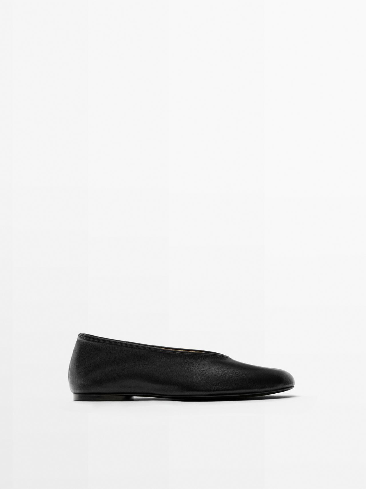 Soft leather ballerinas — BLACK