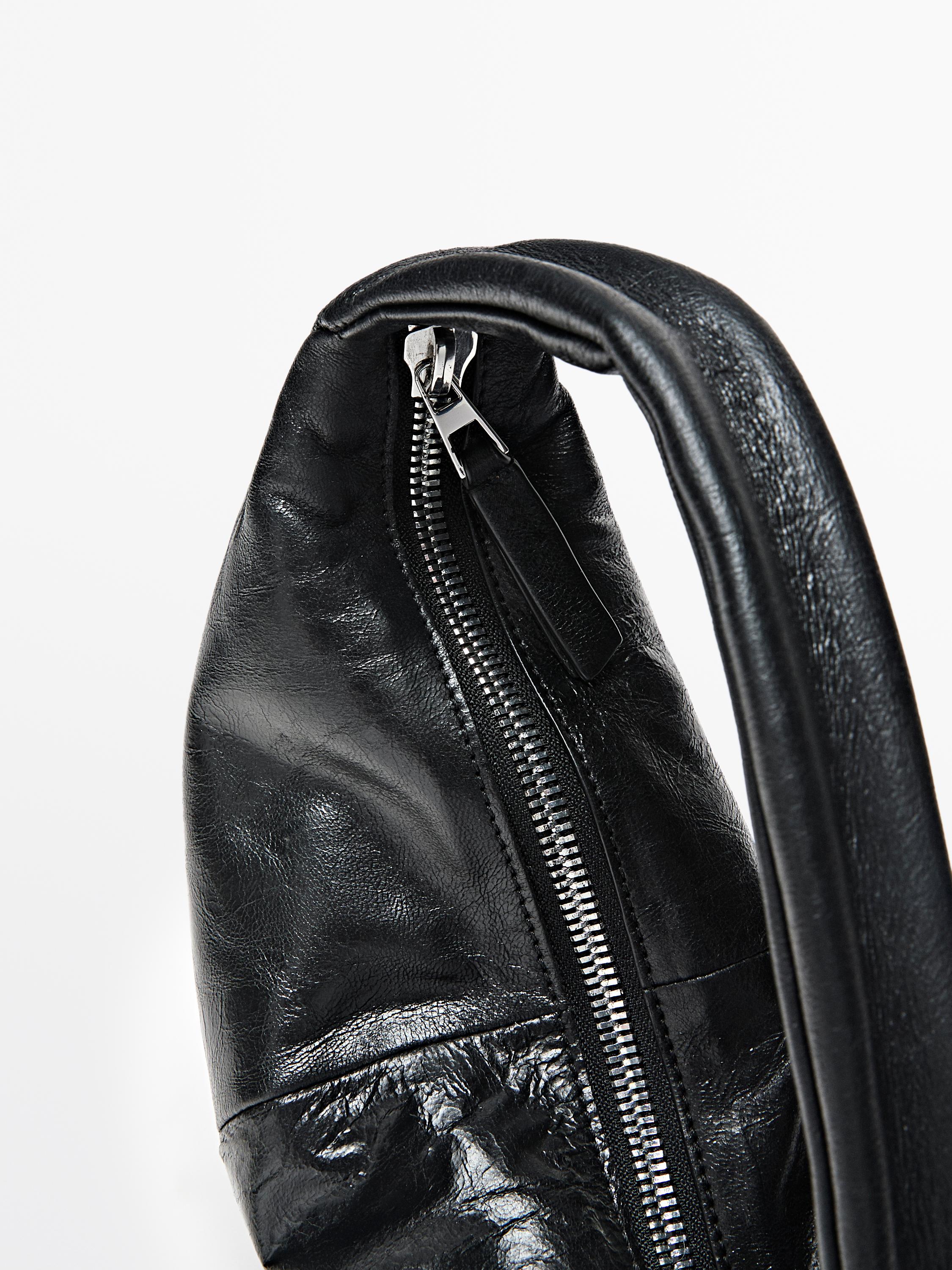 Mini nappa leather half-moon bag — BLACK