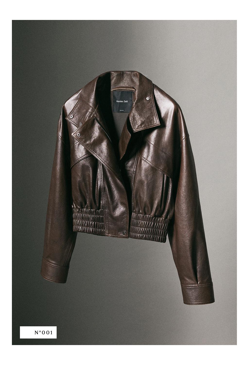 Cropped nappa leather bomber jacket — BROWN