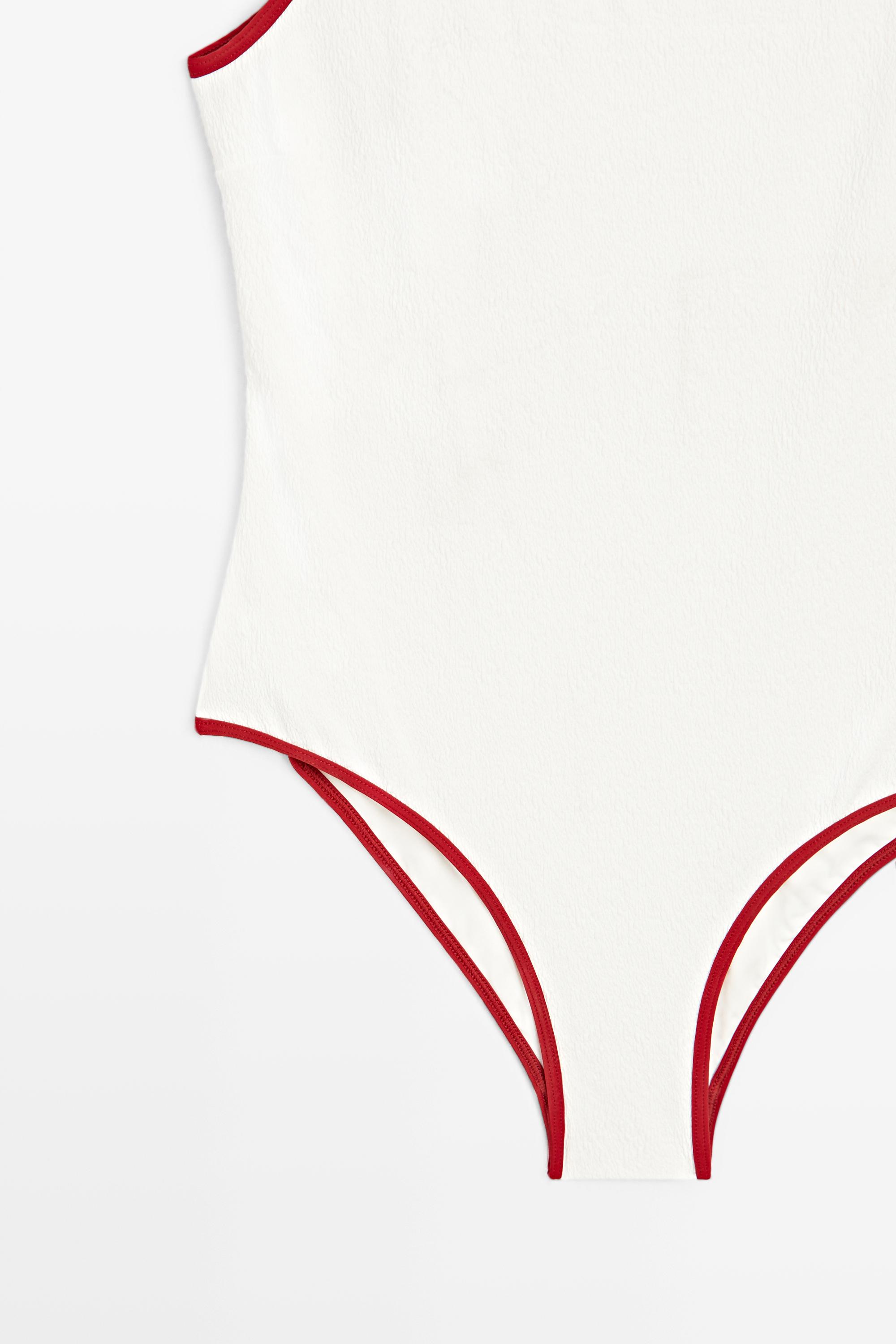 Contrast texture swimsuit — RED