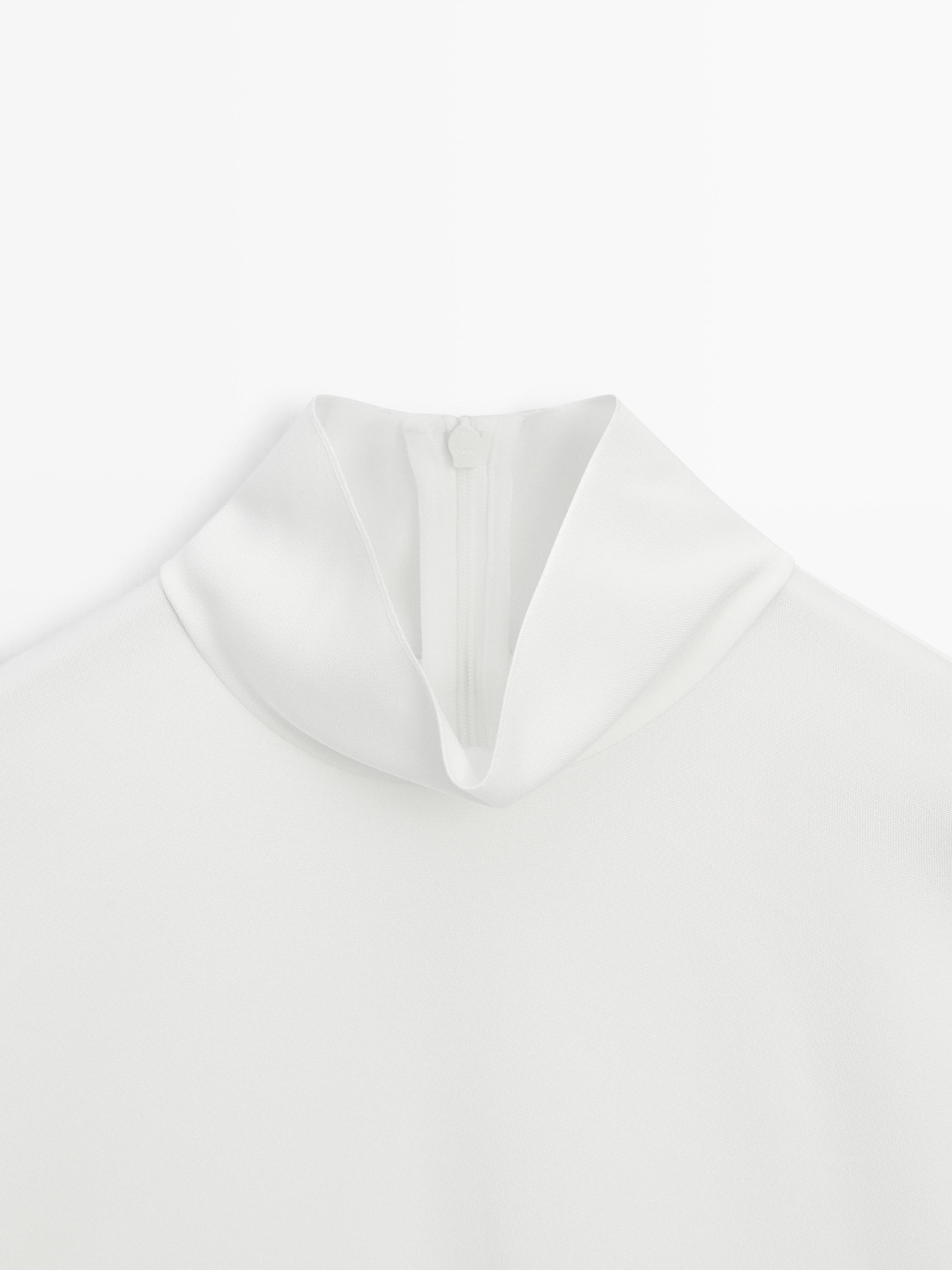 High neck blouse with hem detail — WHITE