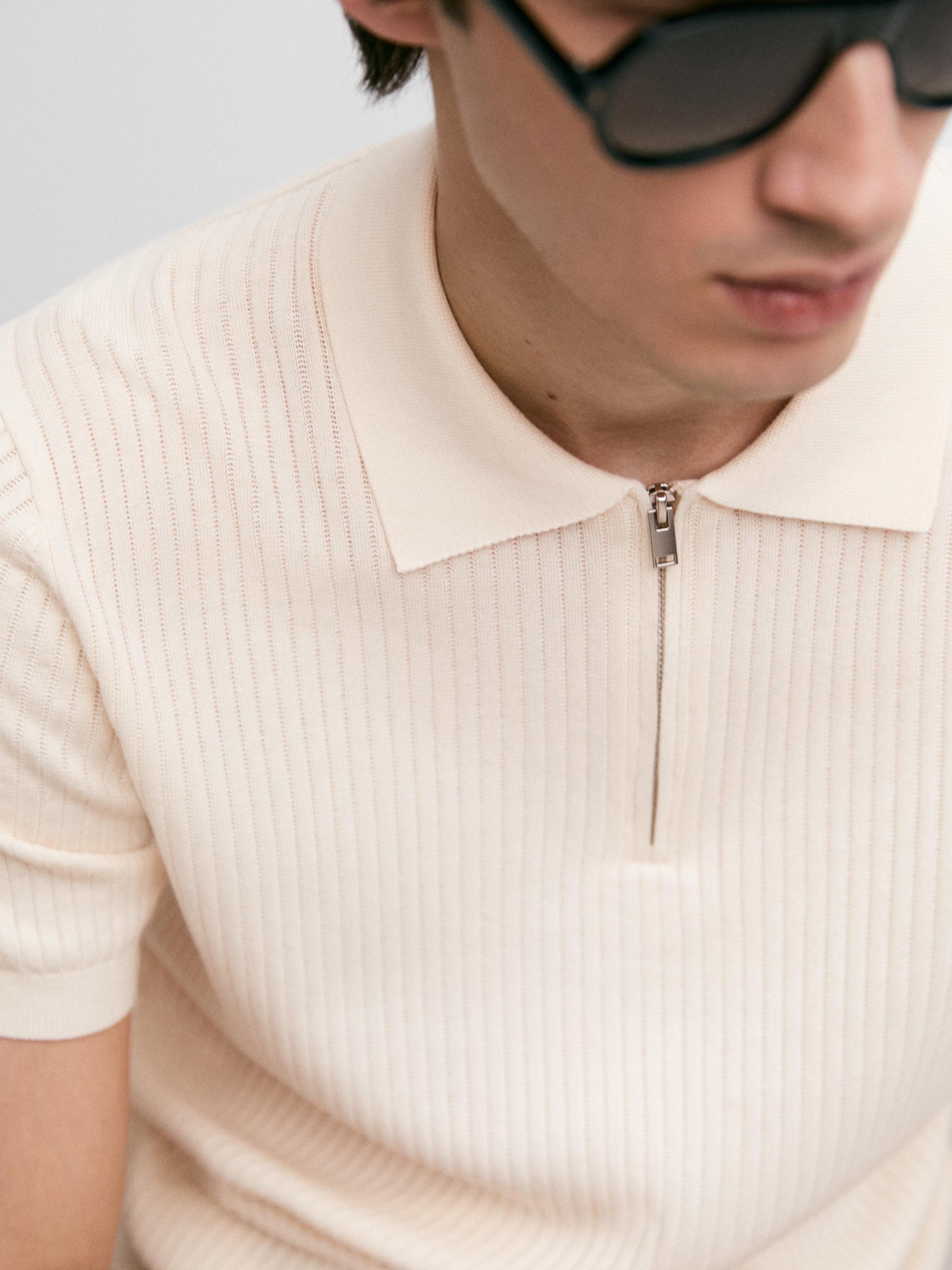 Quarter-zip knit polo sweater — CREAM
