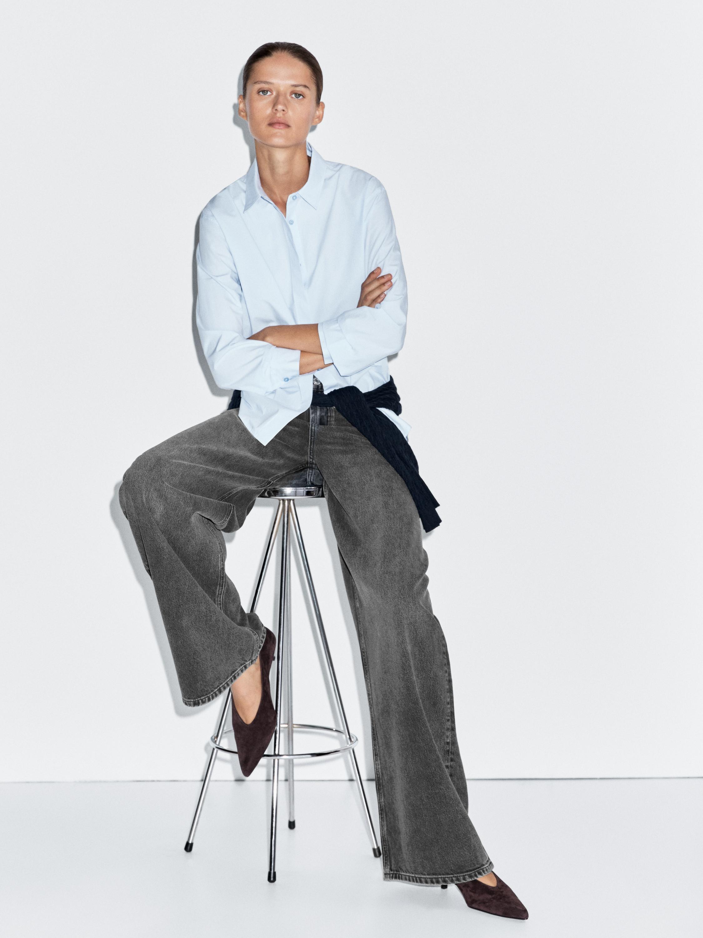 Poplin shirt with hidden buttons — SKY BLUE