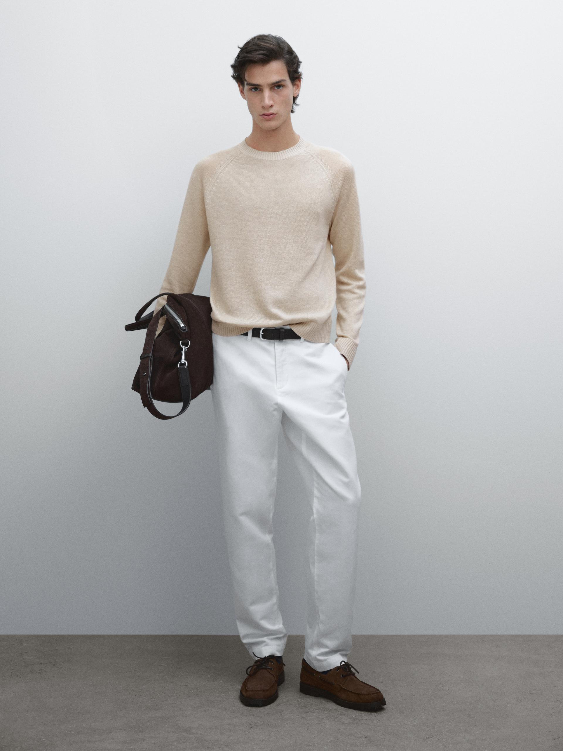 Maglia Con Collo Rotondo In Misto Lino - Beige - L - Massimo Dutti - Maschile