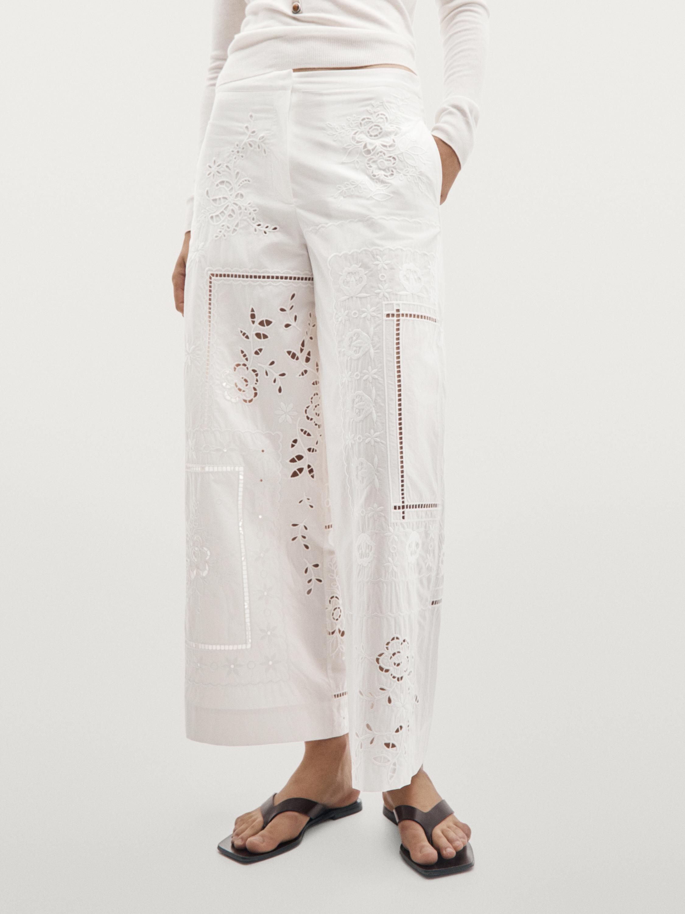 Embroidered patchwork trousers