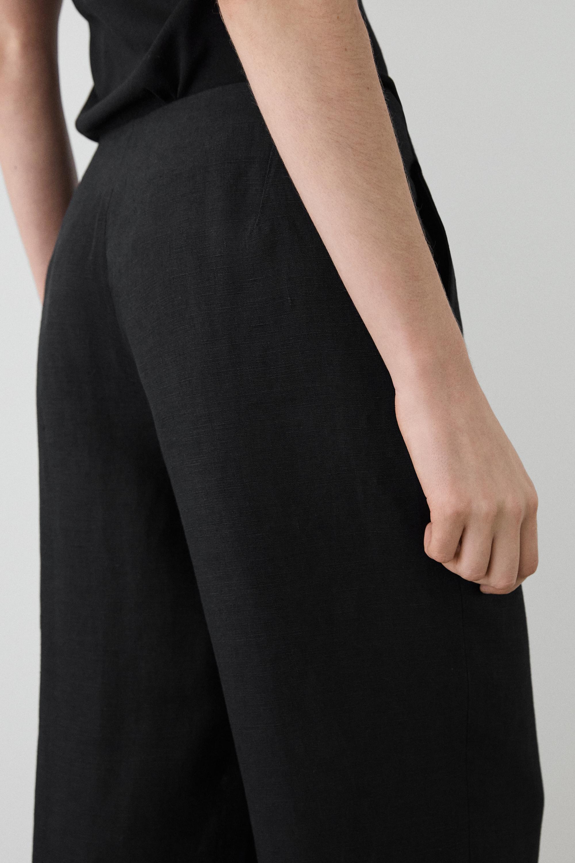 Flowing straight-leg linen trousers — BLACK